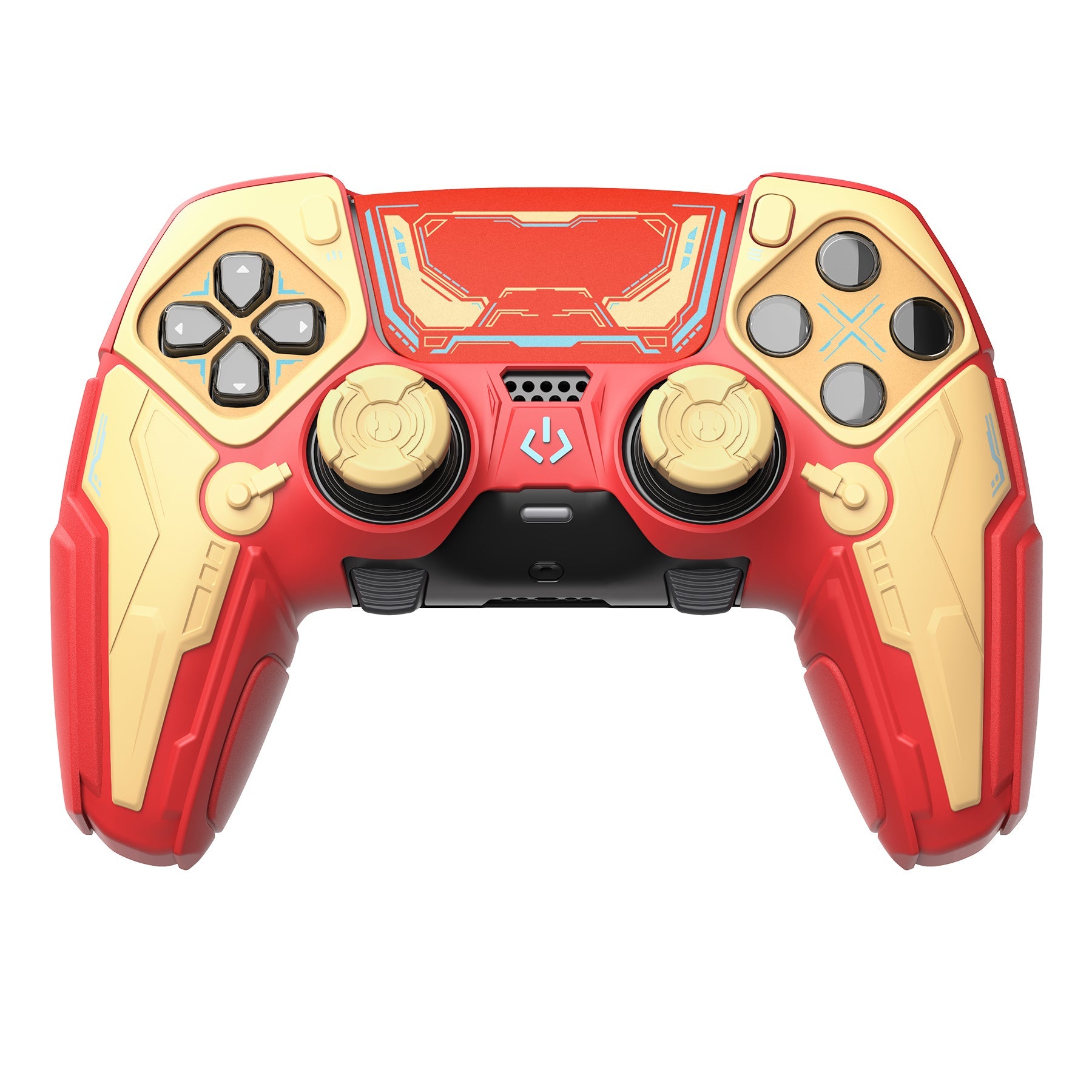 PlayVital Stellar Mecha Silicone Case with Joystick Cap & Sticker for PS5 Edge Controller, Anti-slip Grip Protector for PS5 Edge Controller - Crimson Red & Iron Yellow PlayVital