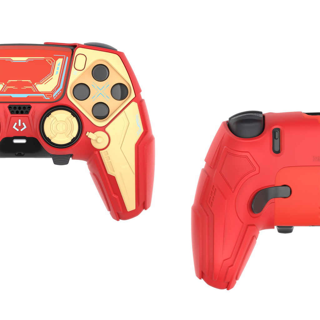 PlayVital Stellar Mecha Silicone Case with Joystick Cap & Sticker for PS5 Edge Controller, Anti-slip Grip Protector for PS5 Edge Controller - Crimson Red & Iron Yellow PlayVital