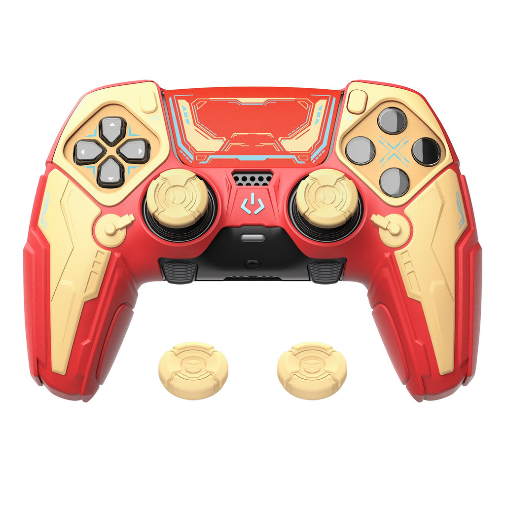 PlayVital Stellar Mecha Silicone Case with Joystick Cap & Sticker for PS5 Edge Controller, Anti-slip Grip Protector for PS5 Edge Controller - Crimson Red & Iron Yellow PlayVital