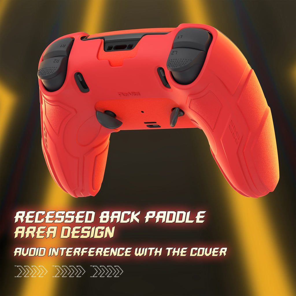 PlayVital Stellar Mecha Silicone Case with Joystick Cap & Sticker for PS5 Edge Controller, Anti-slip Grip Protector for PS5 Edge Controller - Crimson Red & Iron Yellow PlayVital