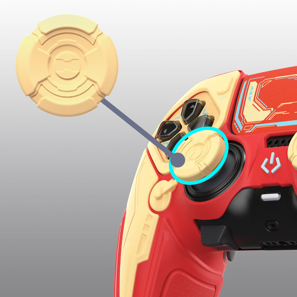 PlayVital Stellar Mecha Silicone Case with Joystick Cap & Sticker for PS5 Edge Controller, Anti-slip Grip Protector for PS5 Edge Controller - Crimson Red & Iron Yellow PlayVital