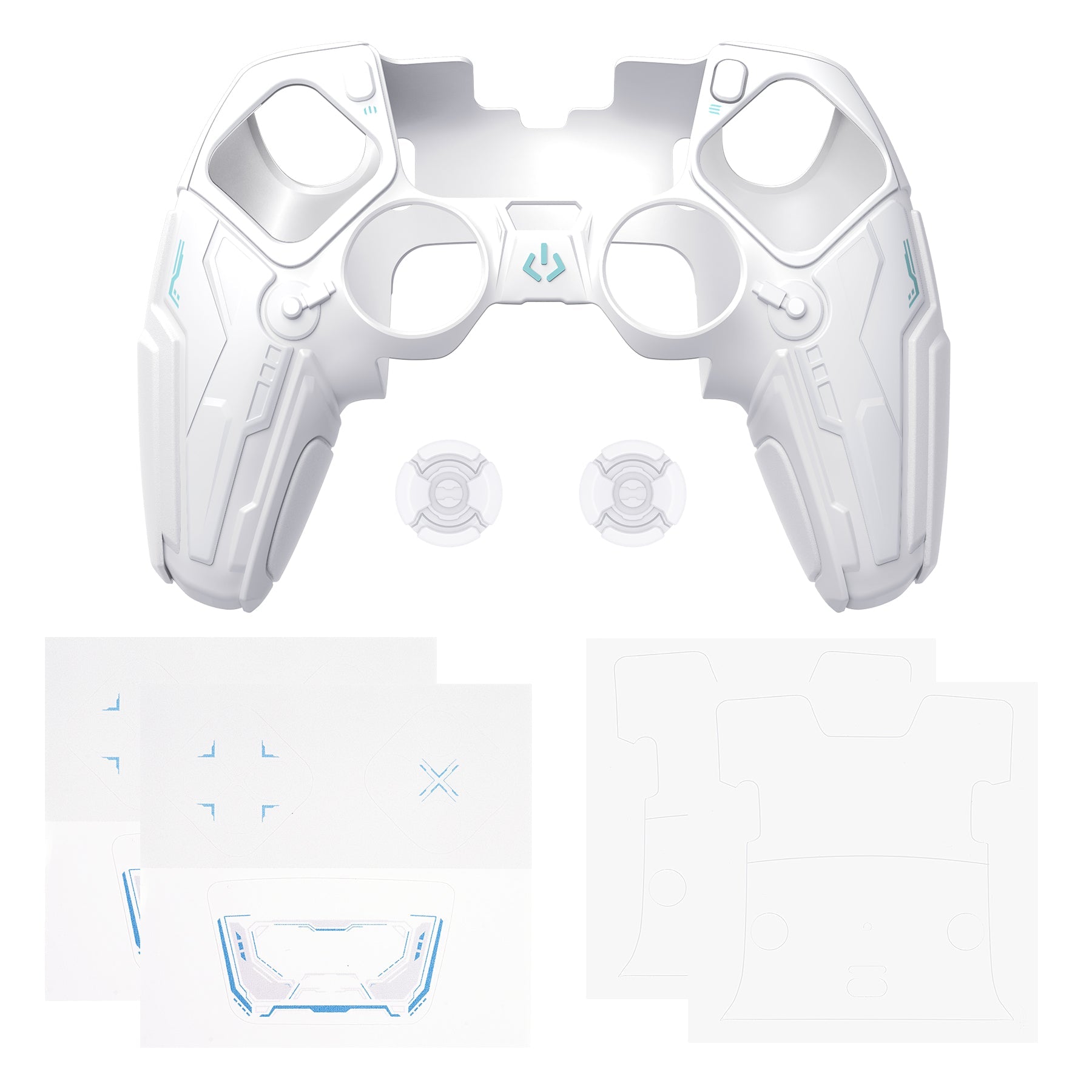 PlayVital Stellar Mecha Silicone Case with Joystick Cap & Sticker for PS5 Edge Controller, Anti-slip Grip Protector for PS5 Edge Controller - White & Frost Gray PlayVital