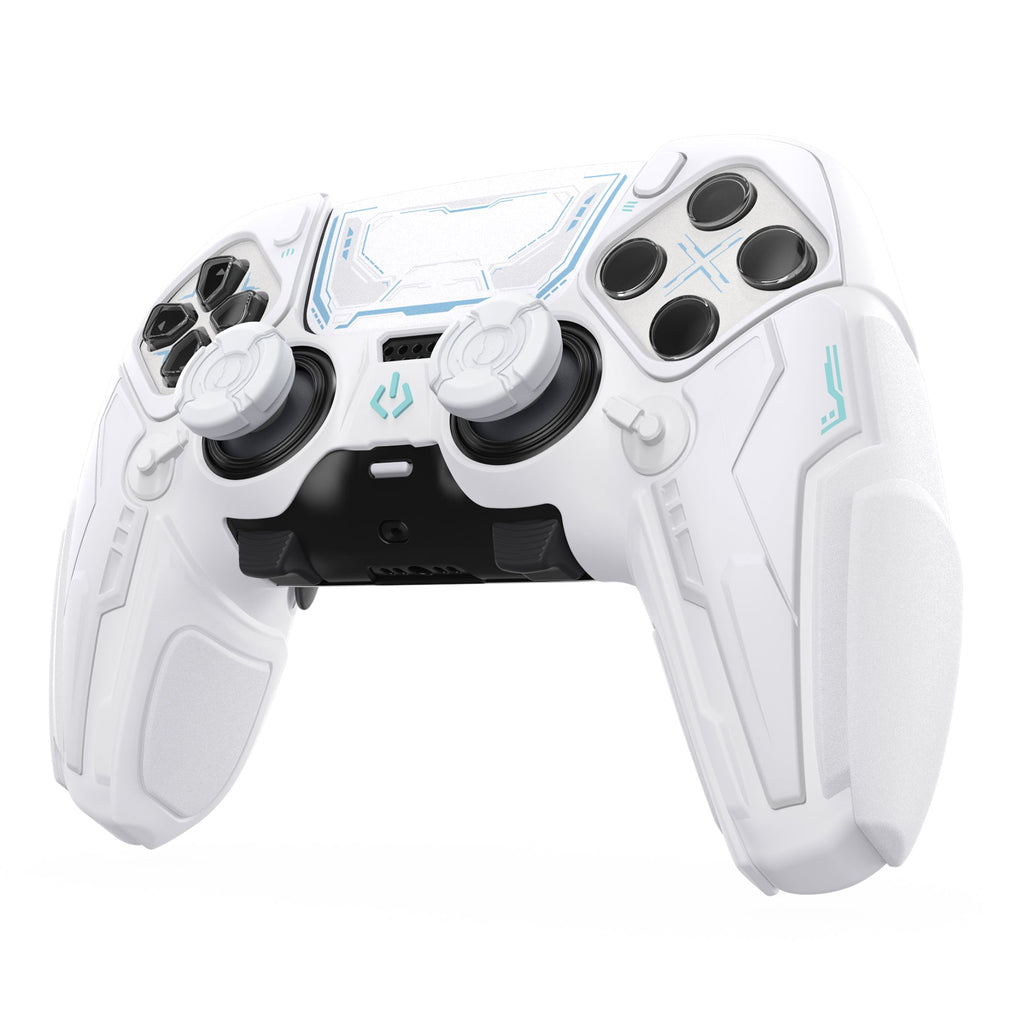 PlayVital Stellar Mecha Silicone Case with Joystick Cap & Sticker for PS5 Edge Controller, Anti-slip Grip Protector for PS5 Edge Controller - White & Frost Gray PlayVital