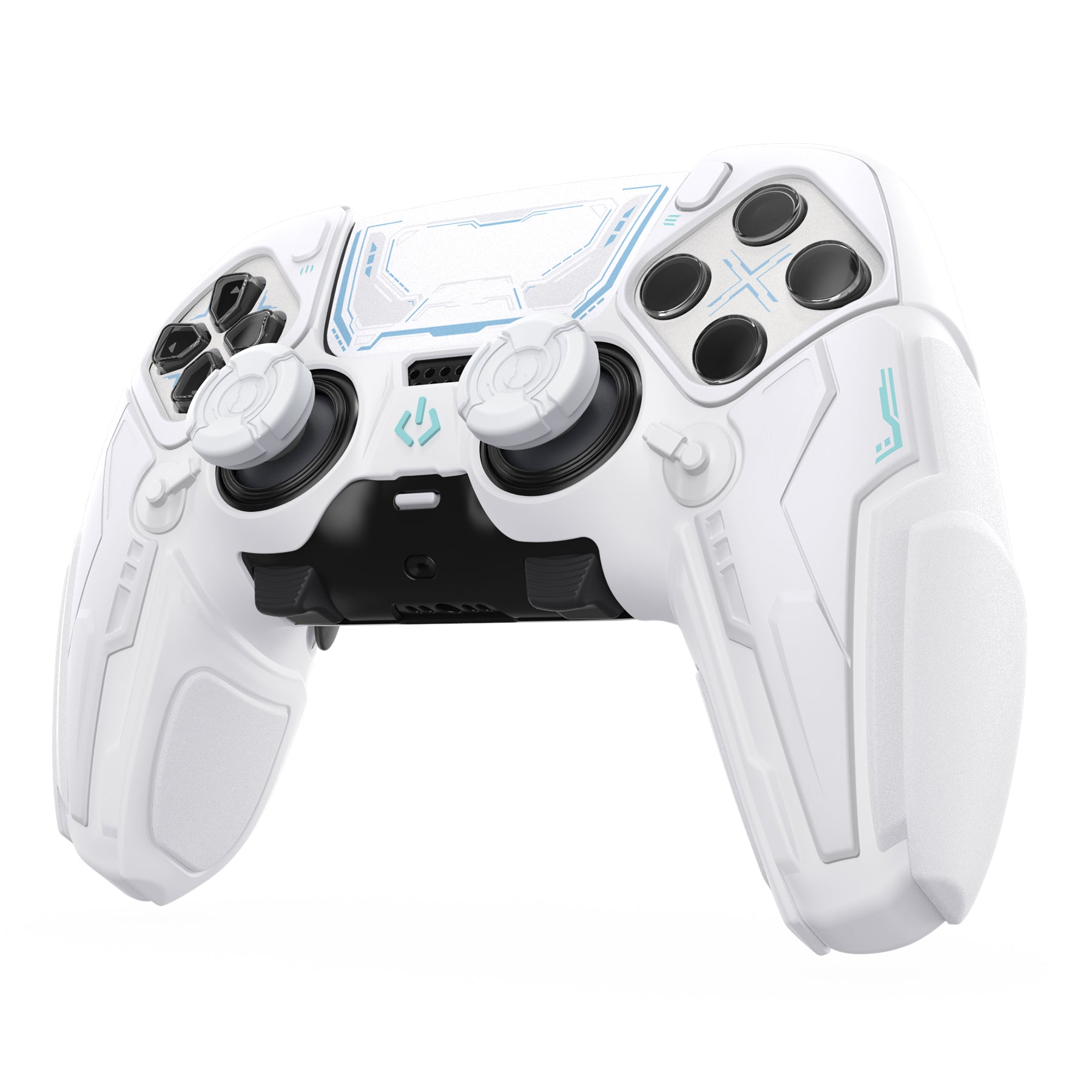 PlayVital Stellar Mecha Silicone Case with Joystick Cap & Sticker for PS5 Edge Controller, Anti-slip Grip Protector for PS5 Edge Controller - White & Frost Gray PlayVital