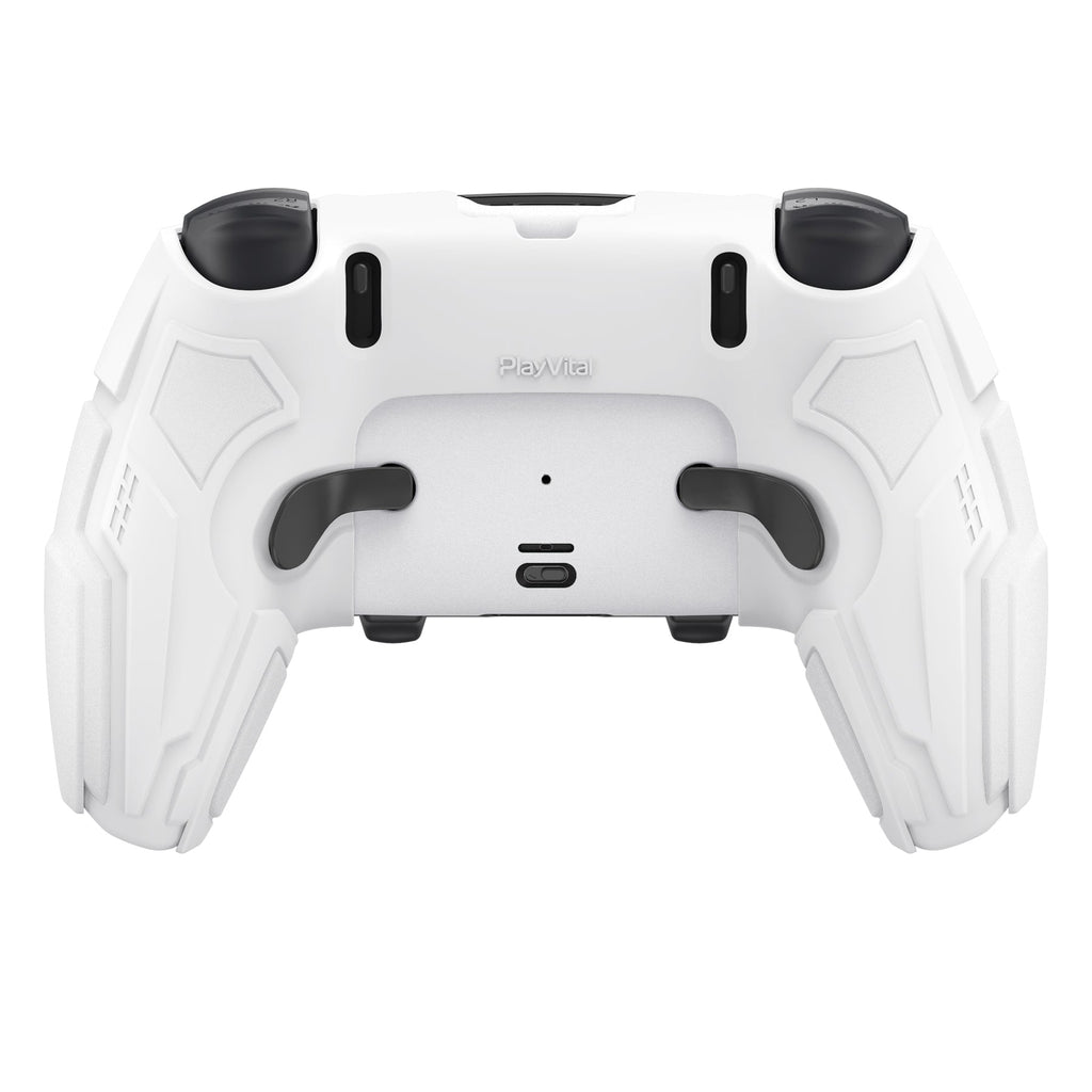 PlayVital Stellar Mecha Silicone Case with Joystick Cap & Sticker for PS5 Edge Controller, Anti-slip Grip Protector for PS5 Edge Controller - White & Frost Gray PlayVital
