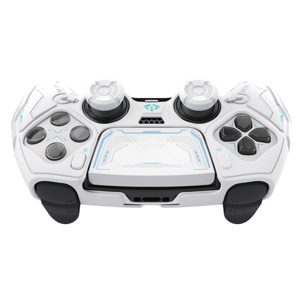 PlayVital Stellar Mecha Silicone Case with Joystick Cap & Sticker for PS5 Edge Controller, Anti-slip Grip Protector for PS5 Edge Controller - White & Frost Gray PlayVital