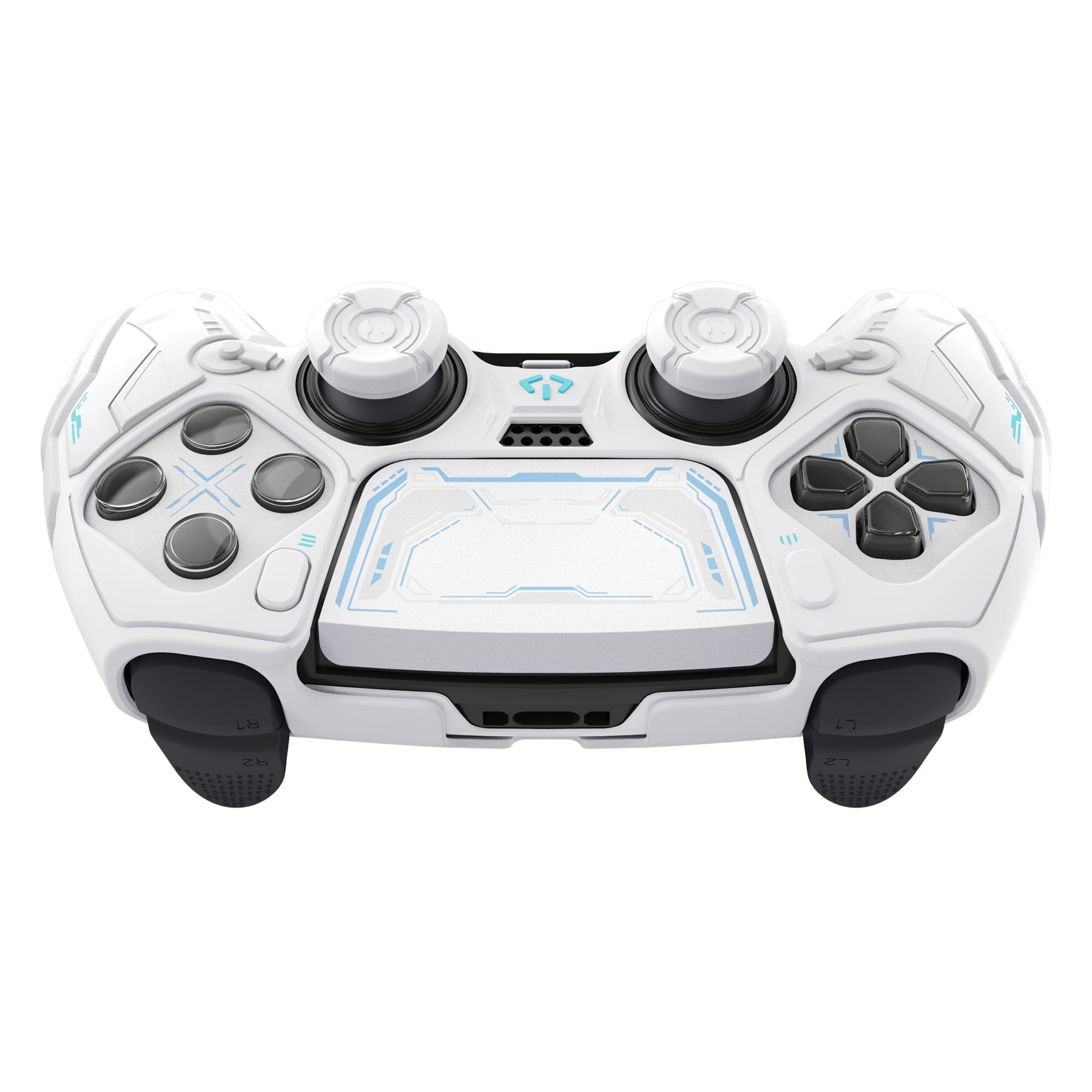PlayVital Stellar Mecha Silicone Case with Joystick Cap & Sticker for PS5 Edge Controller, Anti-slip Grip Protector for PS5 Edge Controller - White & Frost Gray PlayVital