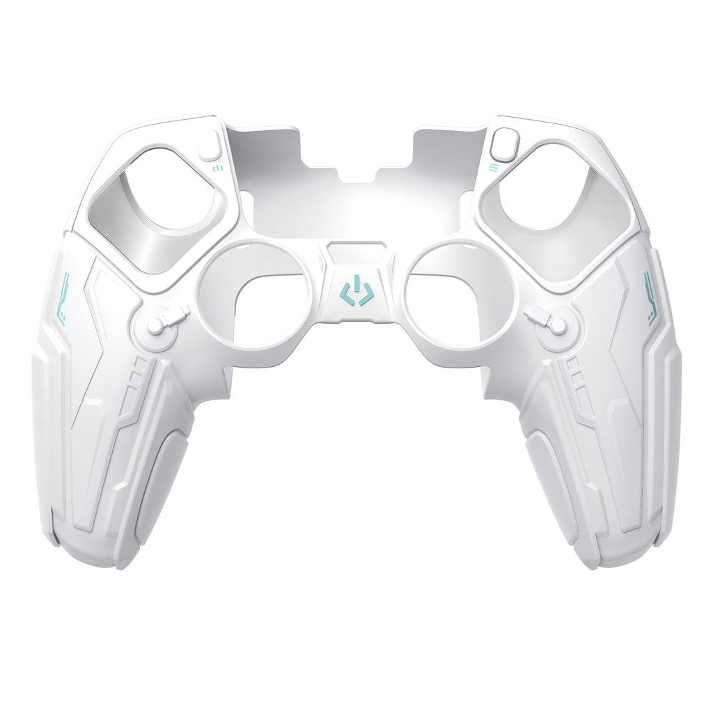 PlayVital Stellar Mecha Silicone Case with Joystick Cap & Sticker for PS5 Edge Controller, Anti-slip Grip Protector for PS5 Edge Controller - White & Frost Gray PlayVital