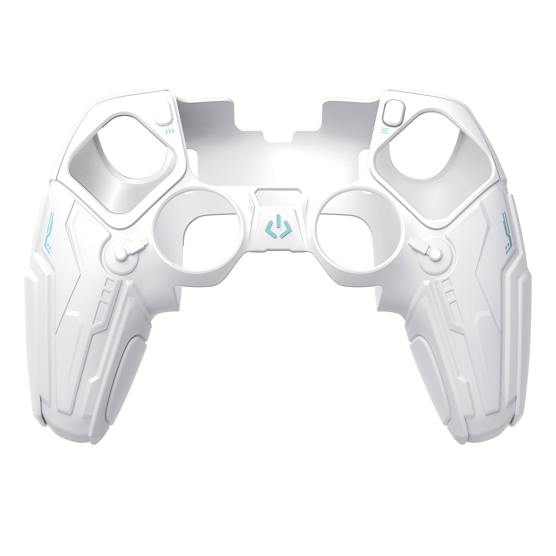 PlayVital Stellar Mecha Silicone Case with Joystick Cap & Sticker for PS5 Edge Controller, Anti-slip Grip Protector for PS5 Edge Controller - White & Frost Gray PlayVital