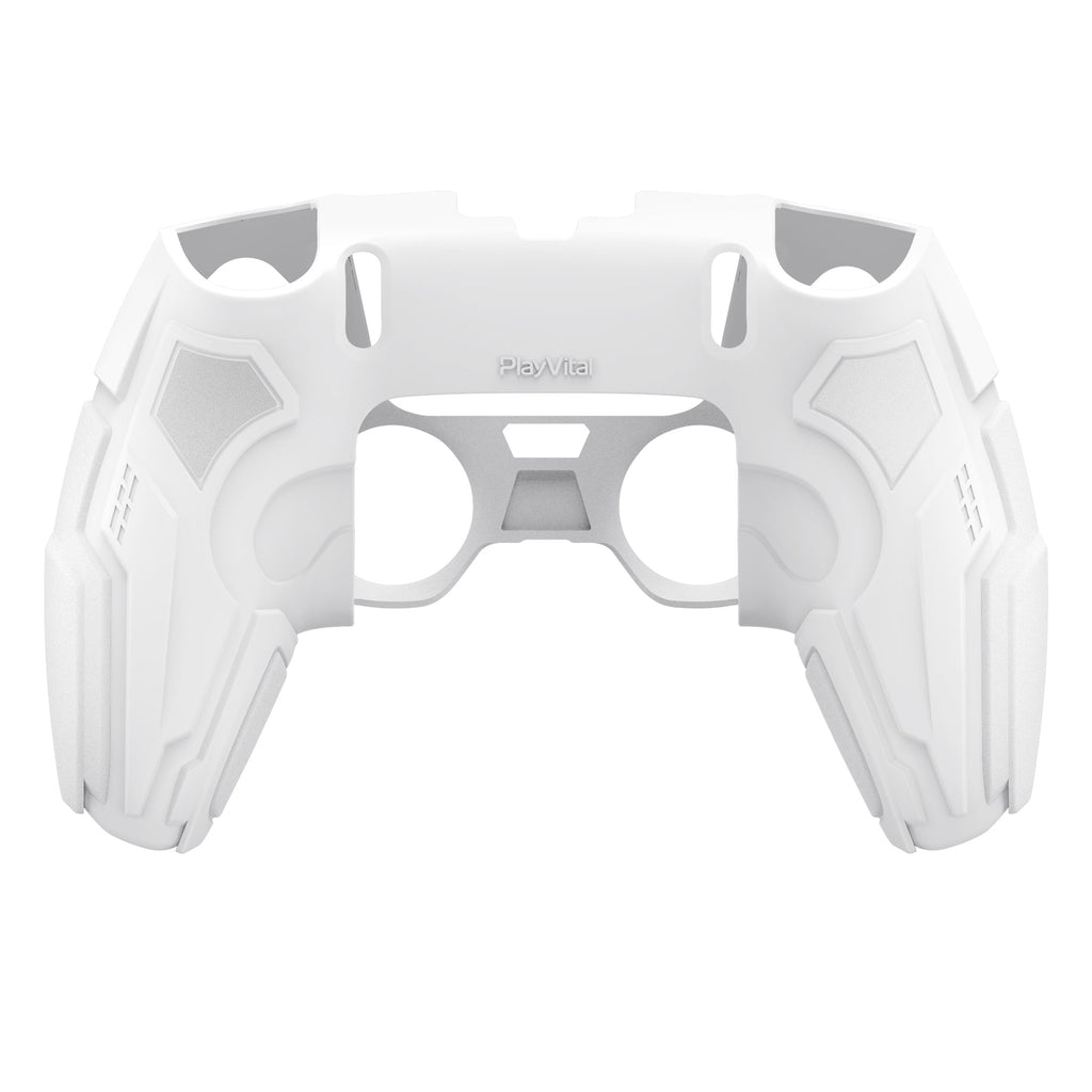 PlayVital Stellar Mecha Silicone Case with Joystick Cap & Sticker for PS5 Edge Controller, Anti-slip Grip Protector for PS5 Edge Controller - White & Frost Gray PlayVital