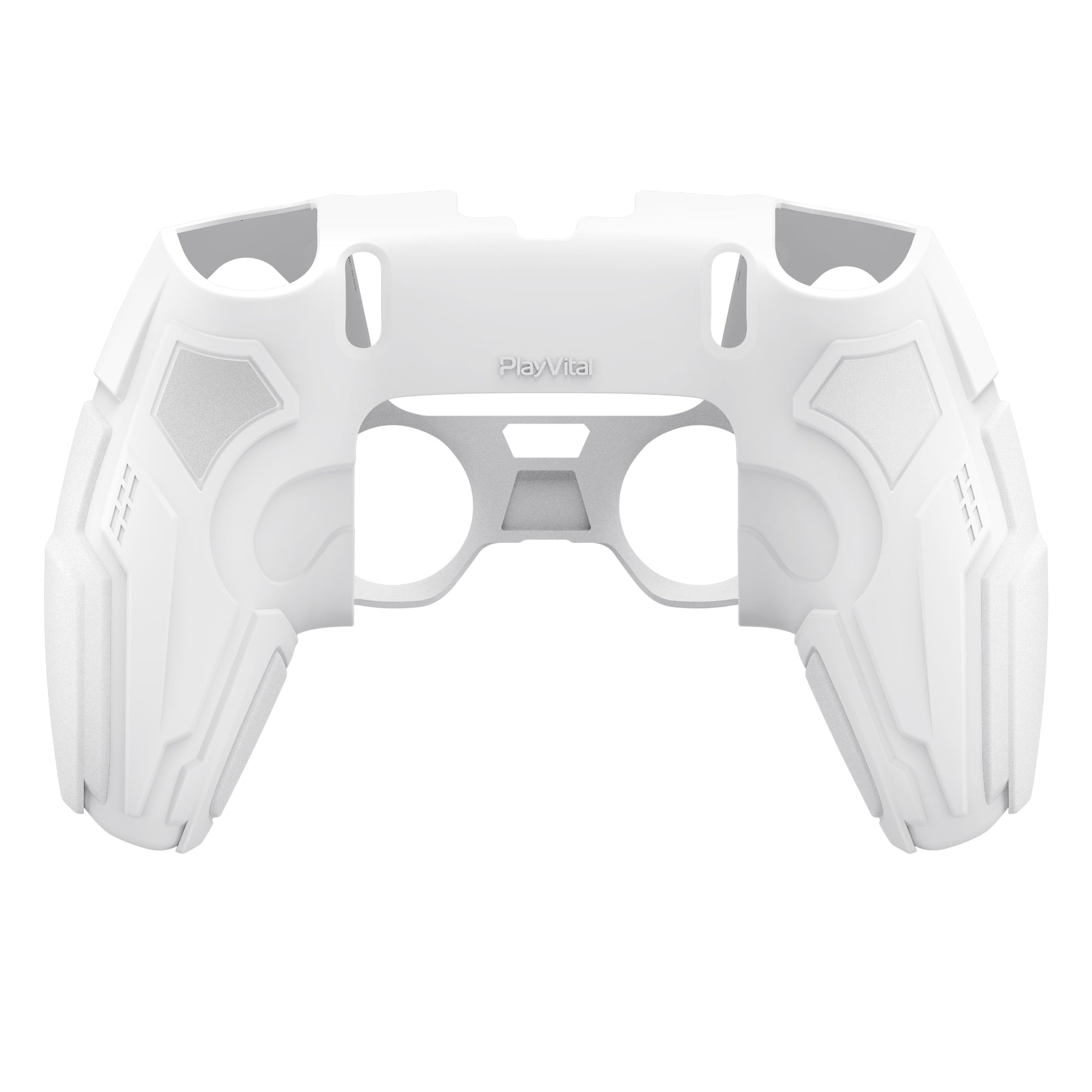 PlayVital Stellar Mecha Silicone Case with Joystick Cap & Sticker for PS5 Edge Controller, Anti-slip Grip Protector for PS5 Edge Controller - White & Frost Gray PlayVital