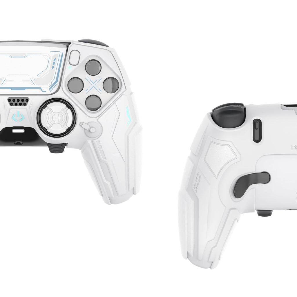 PlayVital Stellar Mecha Silicone Case with Joystick Cap & Sticker for PS5 Edge Controller, Anti-slip Grip Protector for PS5 Edge Controller - White & Frost Gray PlayVital