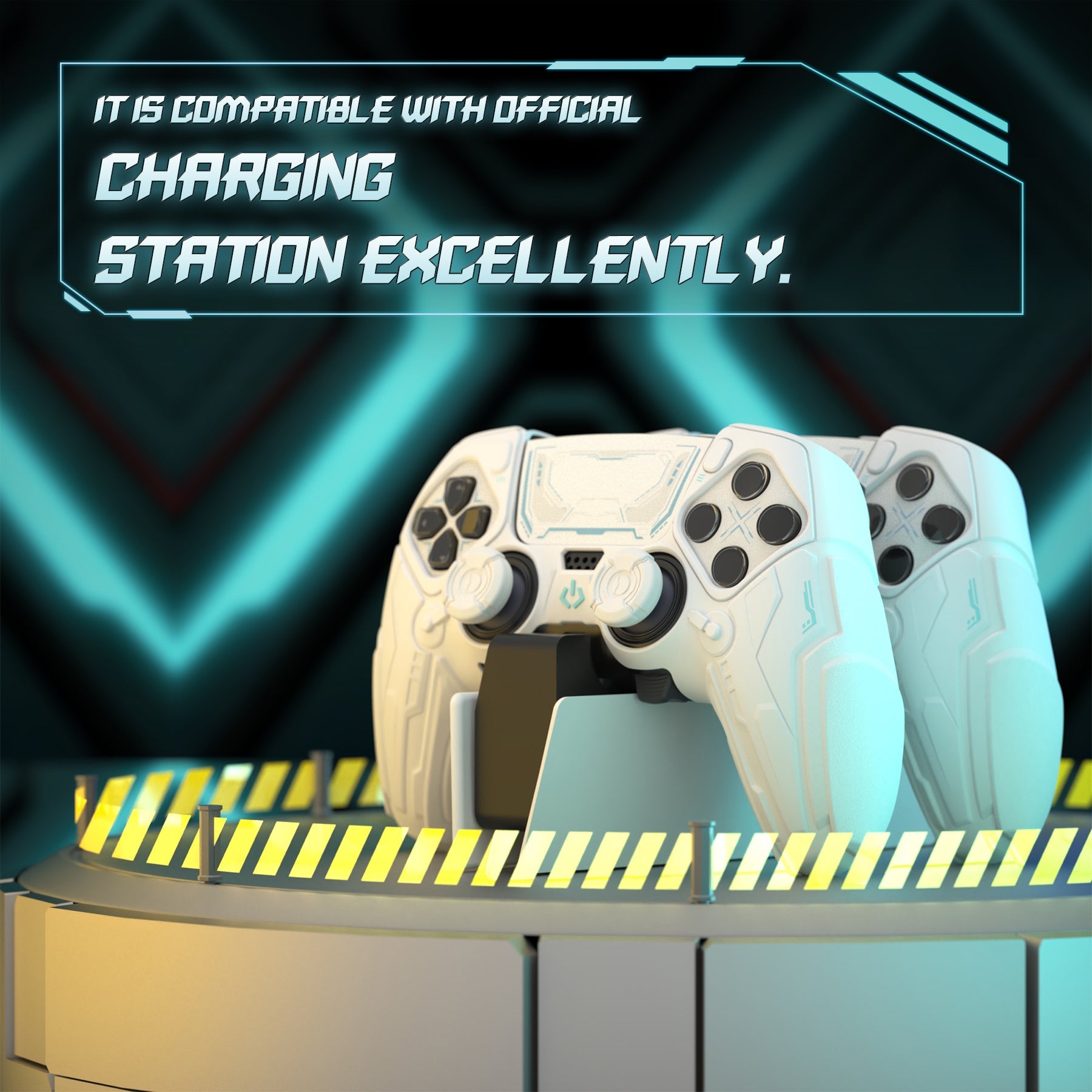 PlayVital Stellar Mecha Silicone Case with Joystick Cap & Sticker for PS5 Edge Controller, Anti-slip Grip Protector for PS5 Edge Controller - White & Frost Gray PlayVital
