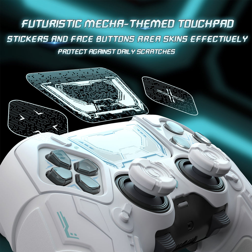 PlayVital Stellar Mecha Silicone Case with Joystick Cap & Sticker for PS5 Edge Controller, Anti-slip Grip Protector for PS5 Edge Controller - White & Frost Gray PlayVital