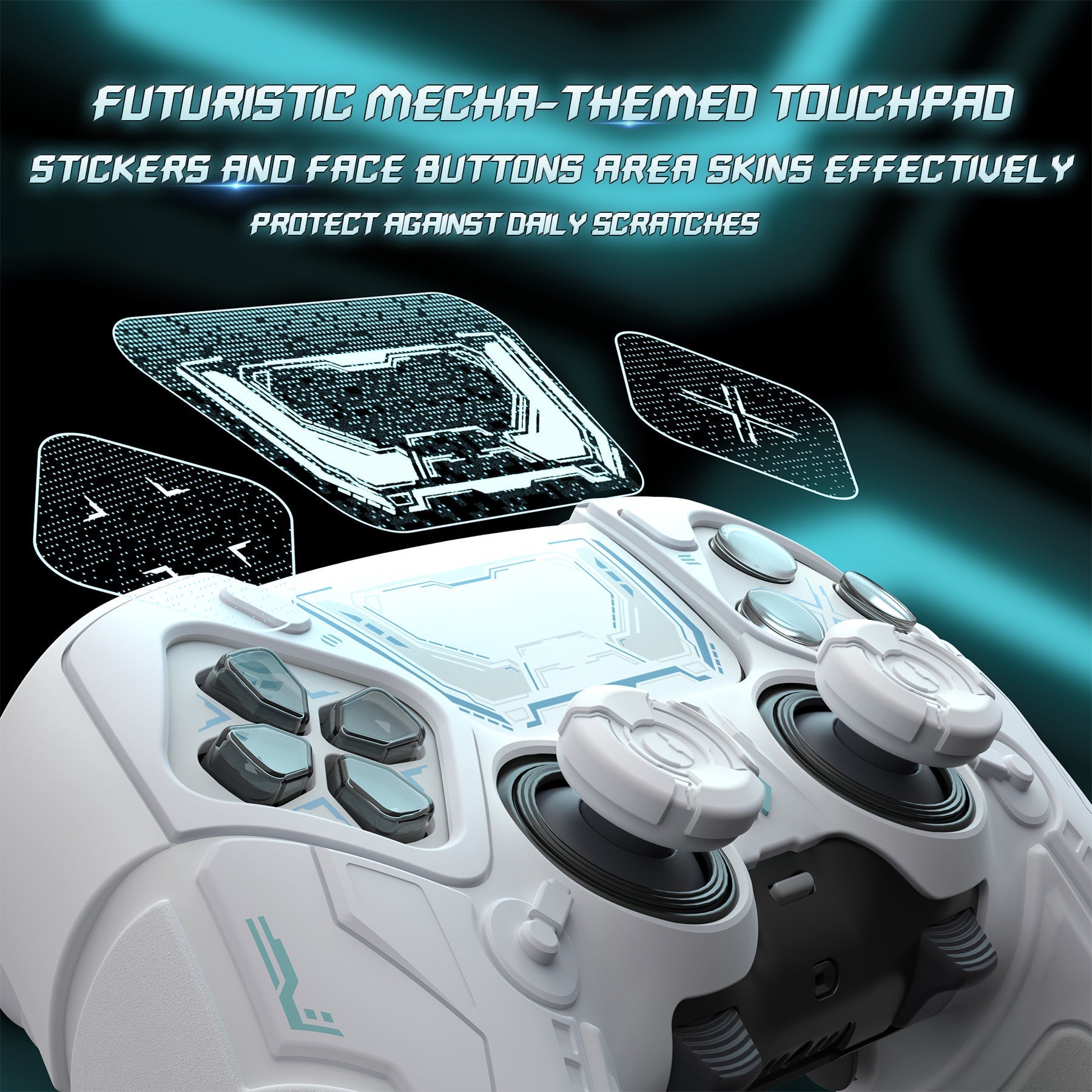 PlayVital Stellar Mecha Silicone Case with Joystick Cap & Sticker for PS5 Edge Controller, Anti-slip Grip Protector for PS5 Edge Controller - White & Frost Gray PlayVital