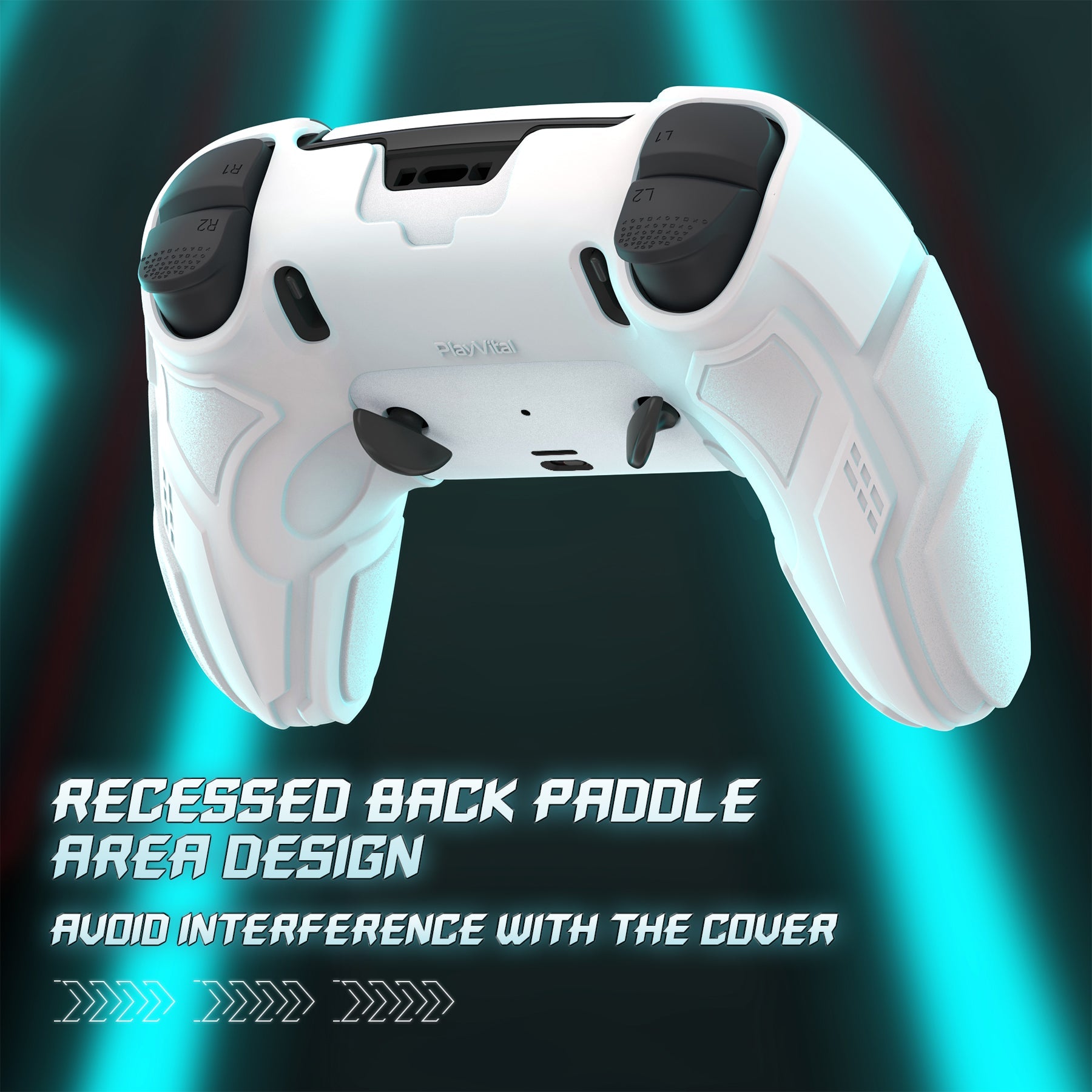 PlayVital Stellar Mecha Silicone Case with Joystick Cap & Sticker for PS5 Edge Controller, Anti-slip Grip Protector for PS5 Edge Controller - White & Frost Gray PlayVital