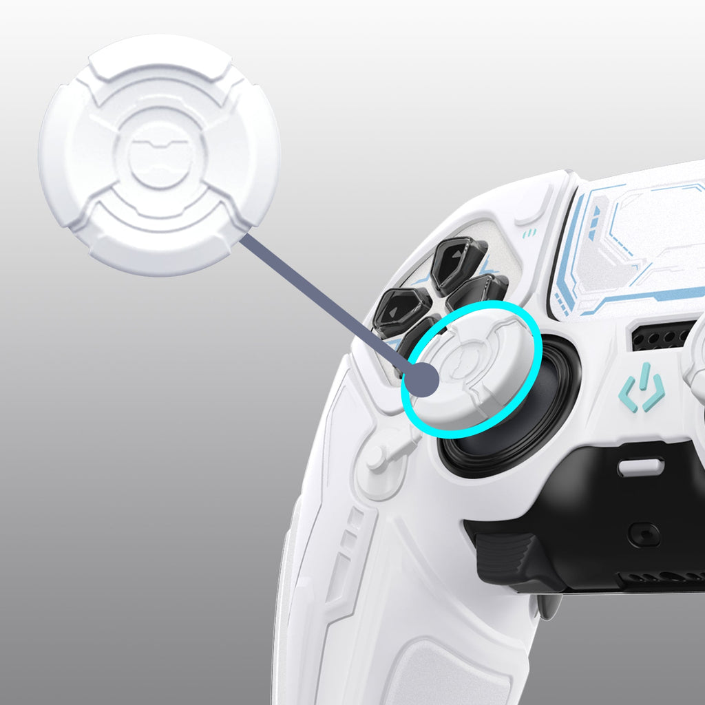 PlayVital Stellar Mecha Silicone Case with Joystick Cap & Sticker for PS5 Edge Controller, Anti-slip Grip Protector for PS5 Edge Controller - White & Frost Gray PlayVital