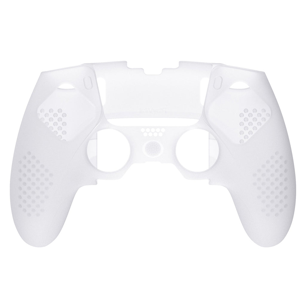 PlayVital 3D Studded Edition Anti-Slip Silicone Cover Case with Thumb Grip Caps for PS5 Edge Controller - Clear White PlayVital