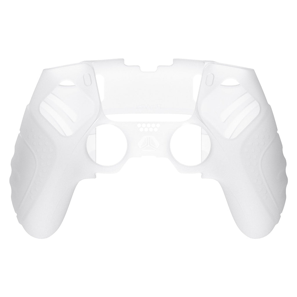 PlayVital Guardian Edition Anti-Slip Ergonomic Silicone Cover Case with Thumb Grip Caps for PS5 Edge Controller - Clear White PlayVital