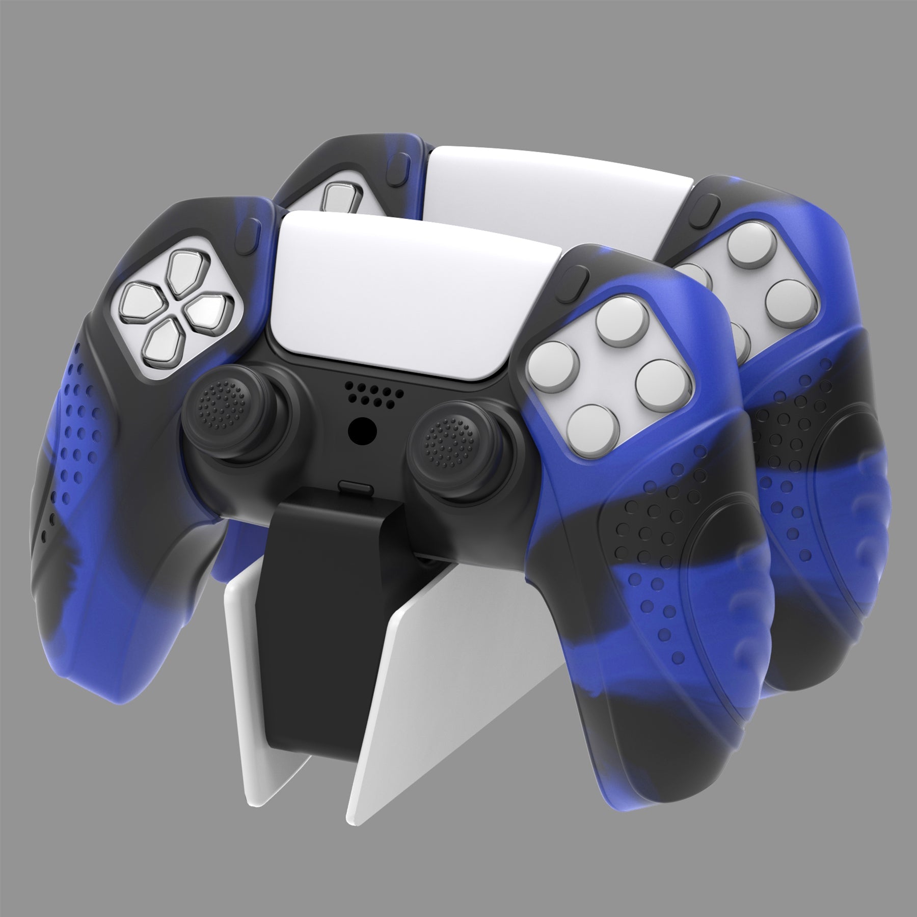 PlayVital Guardian Edition Ergonomic Anti-Slip Silicone Cover Skin with Thumb Grip Caps for PS5 Wireless Controller, Compatible with Charging Station - Blue & Black PlayVital