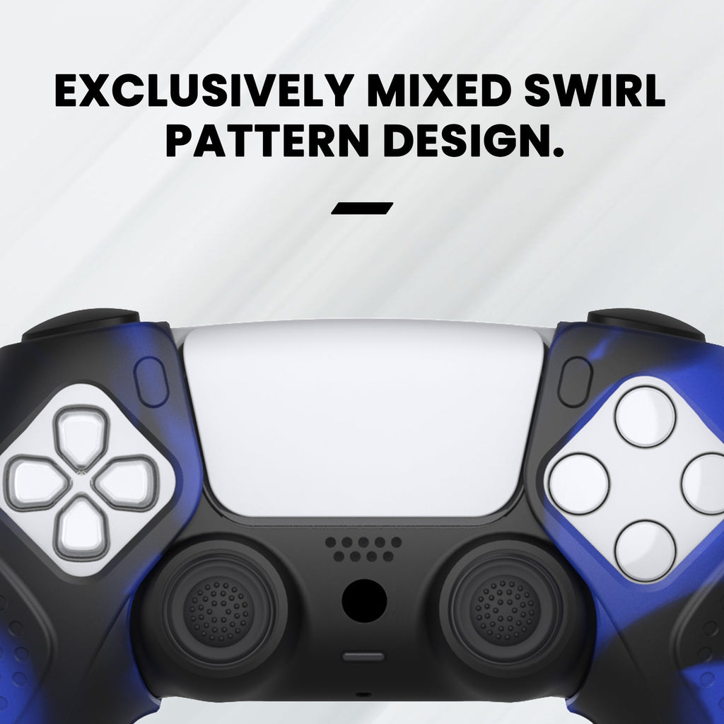 PlayVital Guardian Edition Ergonomic Anti-Slip Silicone Cover Skin with Thumb Grip Caps for PS5 Wireless Controller, Compatible with Charging Station - Blue & Black PlayVital