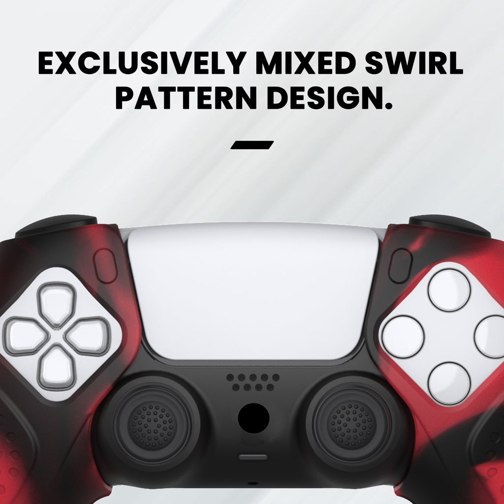 PlayVital Guardian Edition Ergonomic Anti-Slip Silicone Cover Skin with Thumb Grip Caps for PS5 Wireless Controller, Compatible with Charging Station - Red & Black PlayVital