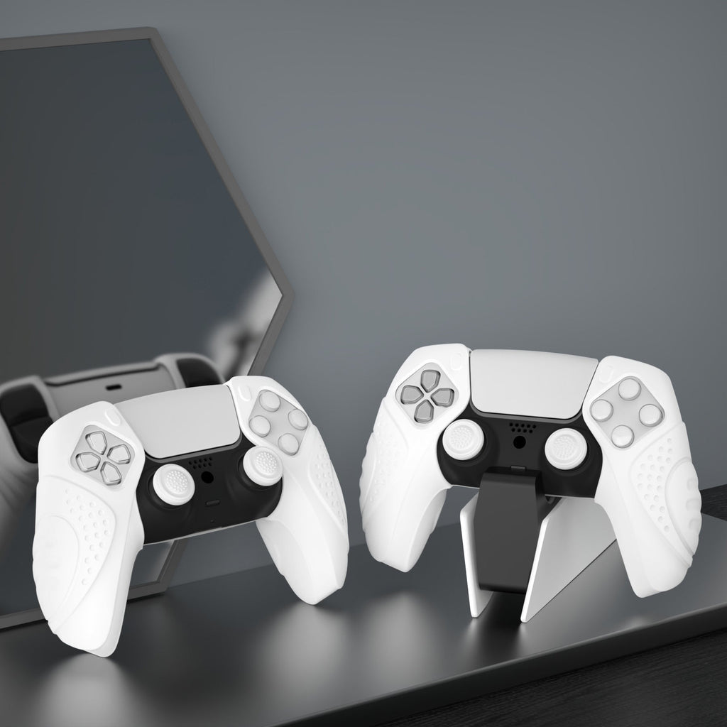PlayVital Guardian Edition Ergonomic Anti-Slip Silicone Cover Skin with Thumb Grip Caps for PS5 Wireless Controller, Compatible with Charging Station - White PlayVital