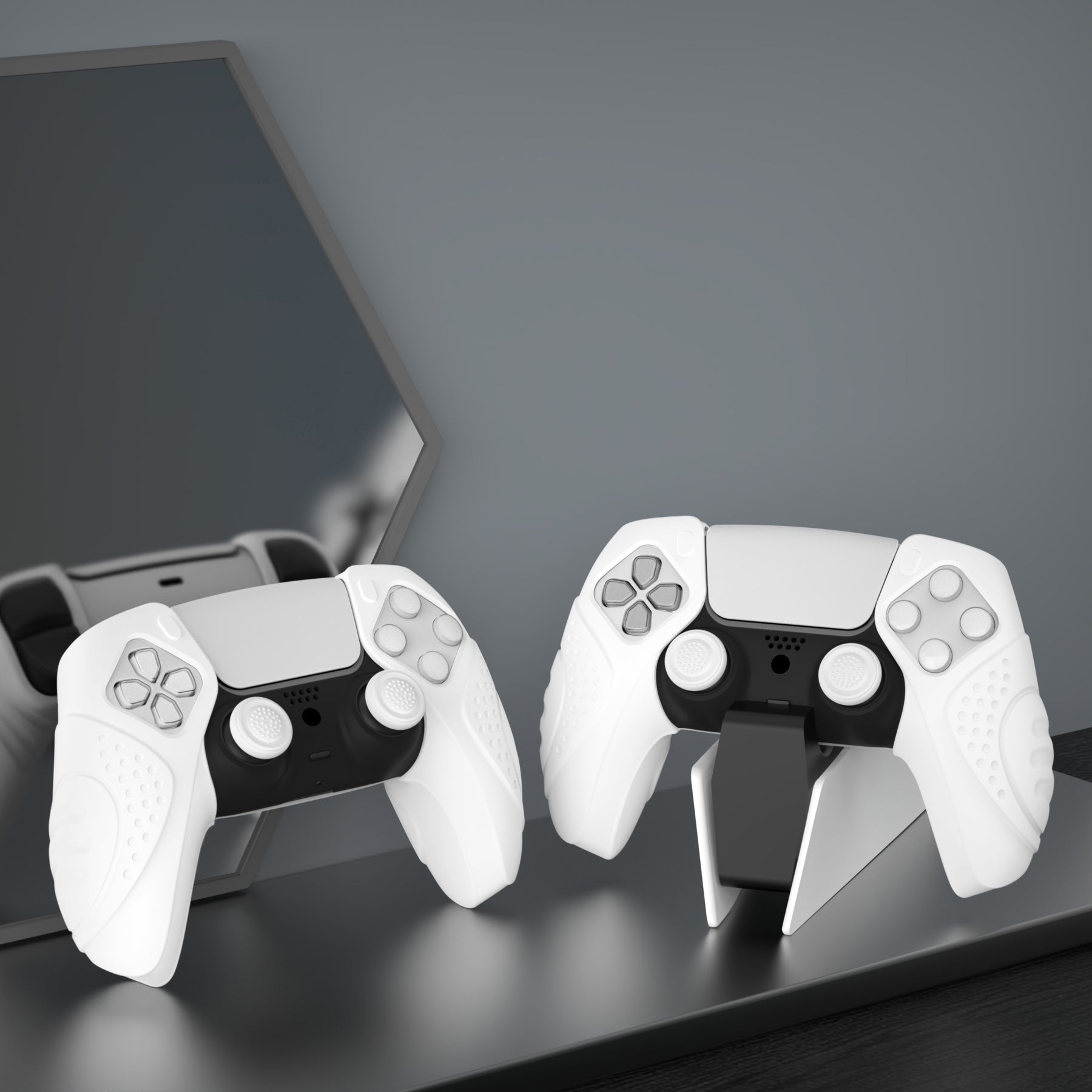PlayVital Guardian Edition Ergonomic Anti-Slip Silicone Cover Skin with Thumb Grip Caps for PS5 Wireless Controller, Compatible with Charging Station - White PlayVital