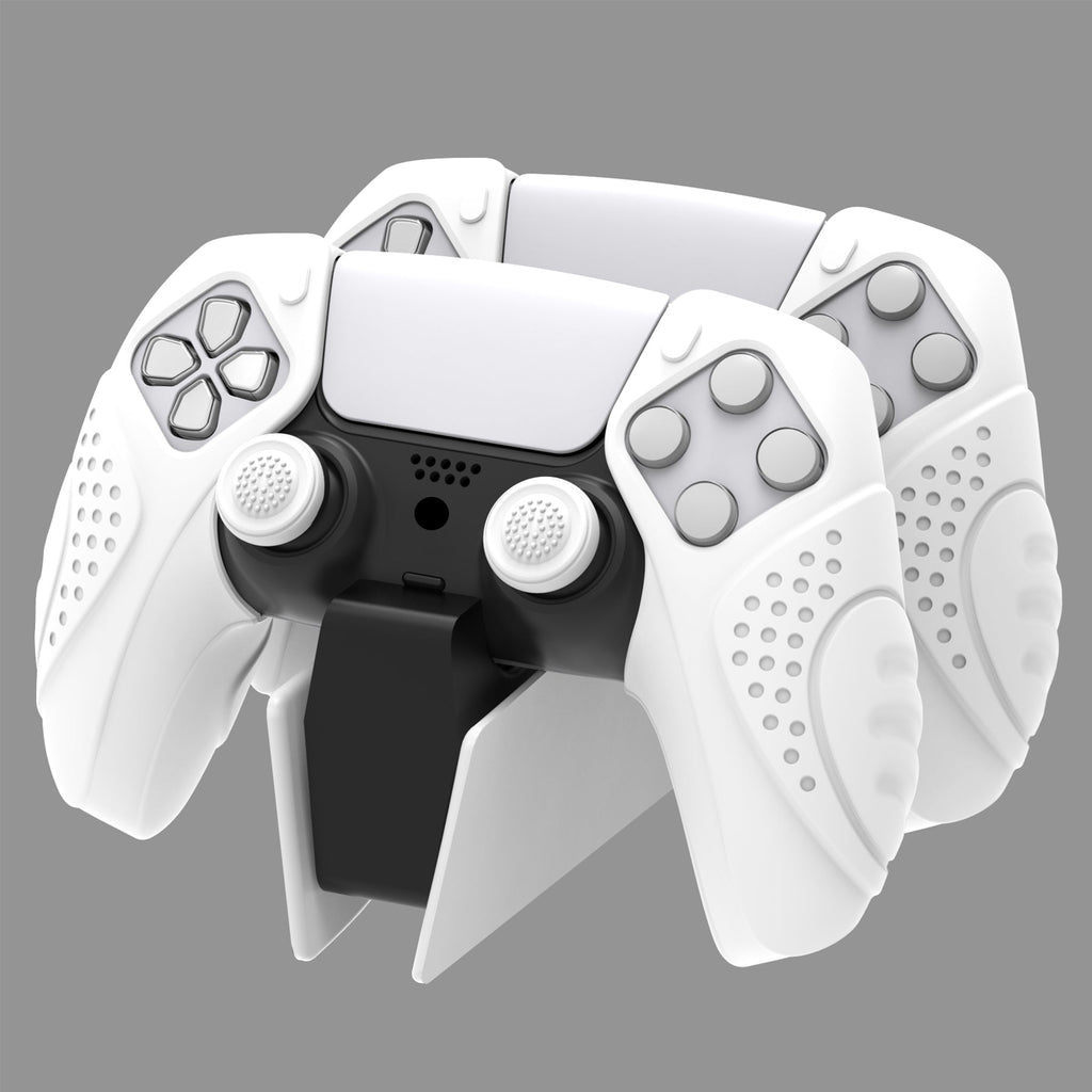 PlayVital Guardian Edition Ergonomic Anti-Slip Silicone Cover Skin with Thumb Grip Caps for PS5 Wireless Controller, Compatible with Charging Station - White PlayVital