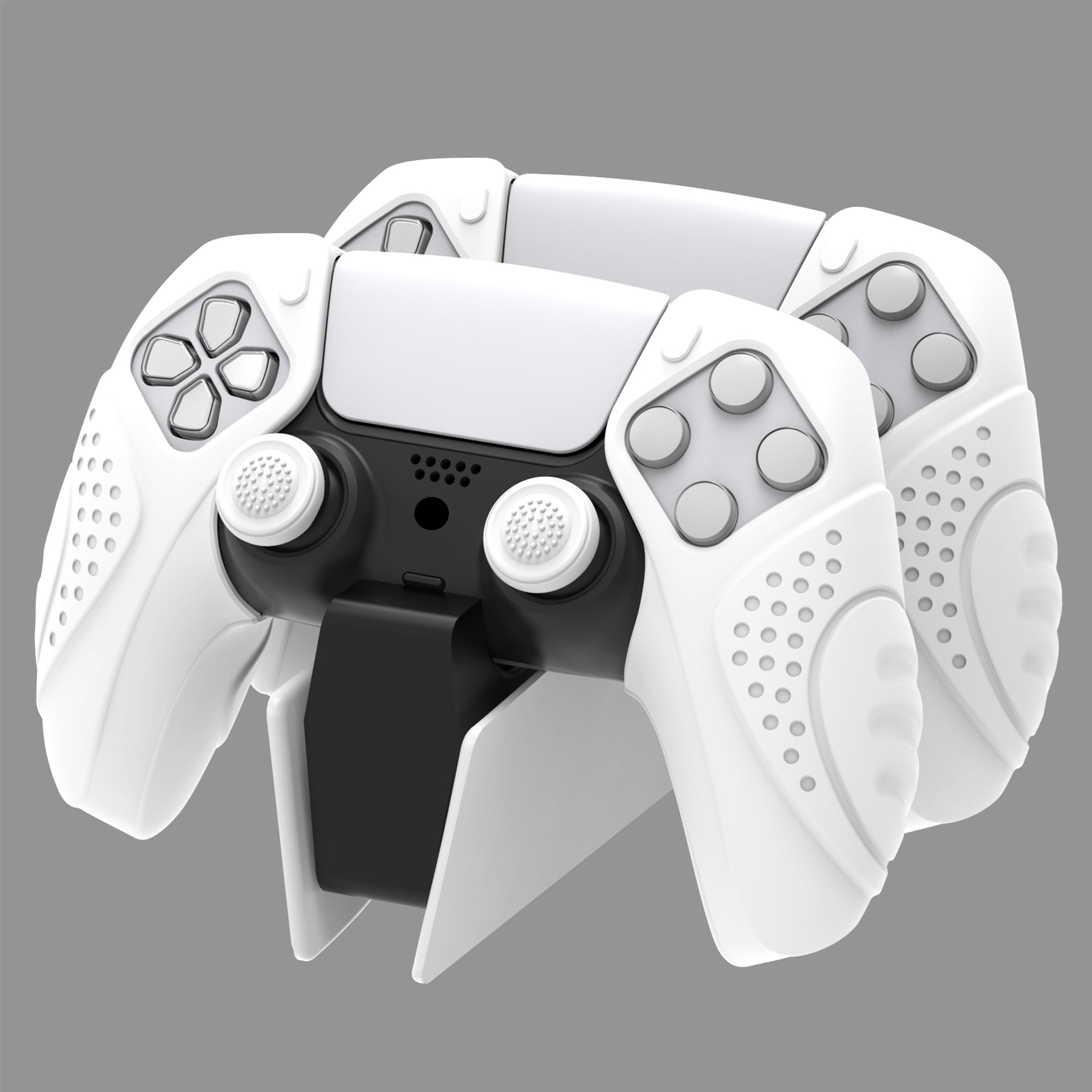 PlayVital Guardian Edition Ergonomic Anti-Slip Silicone Cover Skin with Thumb Grip Caps for PS5 Wireless Controller, Compatible with Charging Station - White PlayVital