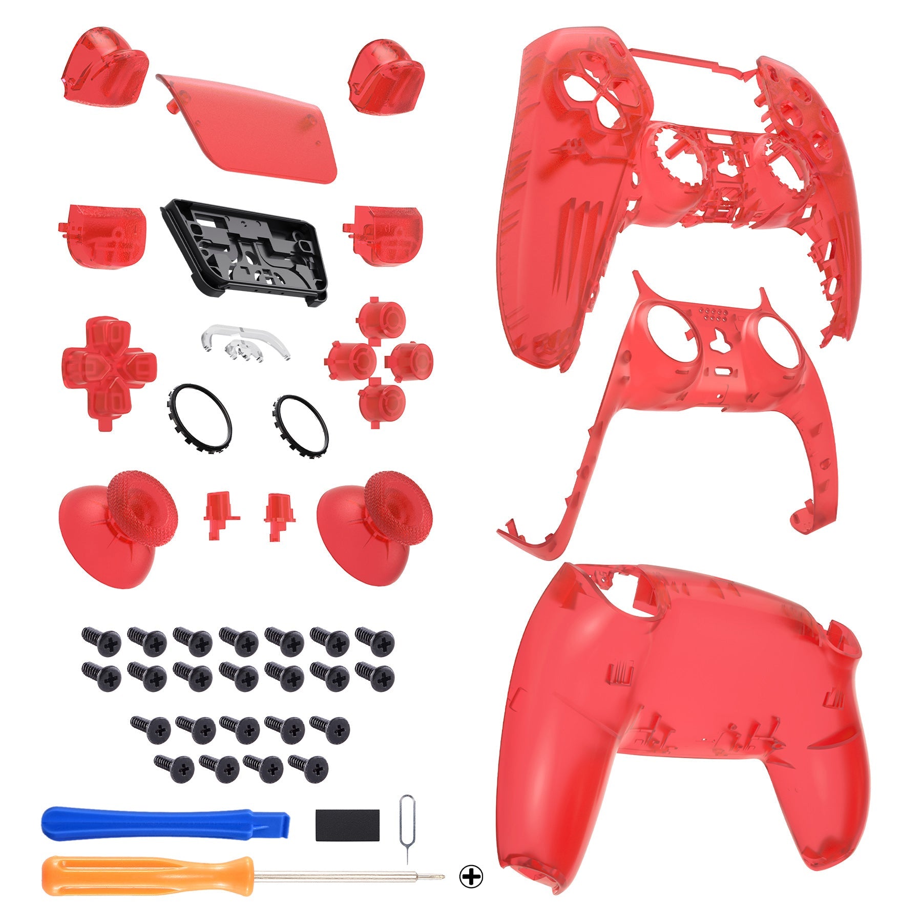 eXtremeRate Replacement Full Set Shells with Buttons Compatible with PS5 Controller BDM-030/040/050 - Clear Red eXtremeRate