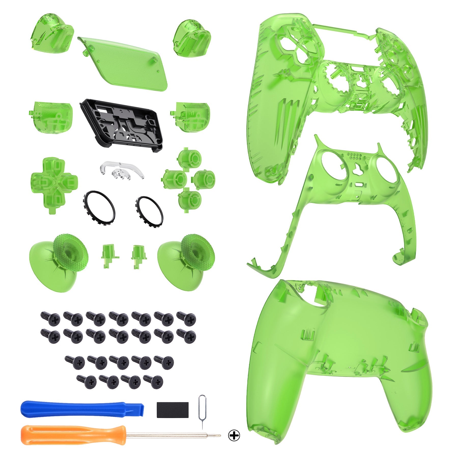 eXtremeRate Replacement Full Set Shells with Buttons Compatible with PS5 Controller BDM-030/040/050 - Clear Green eXtremeRate