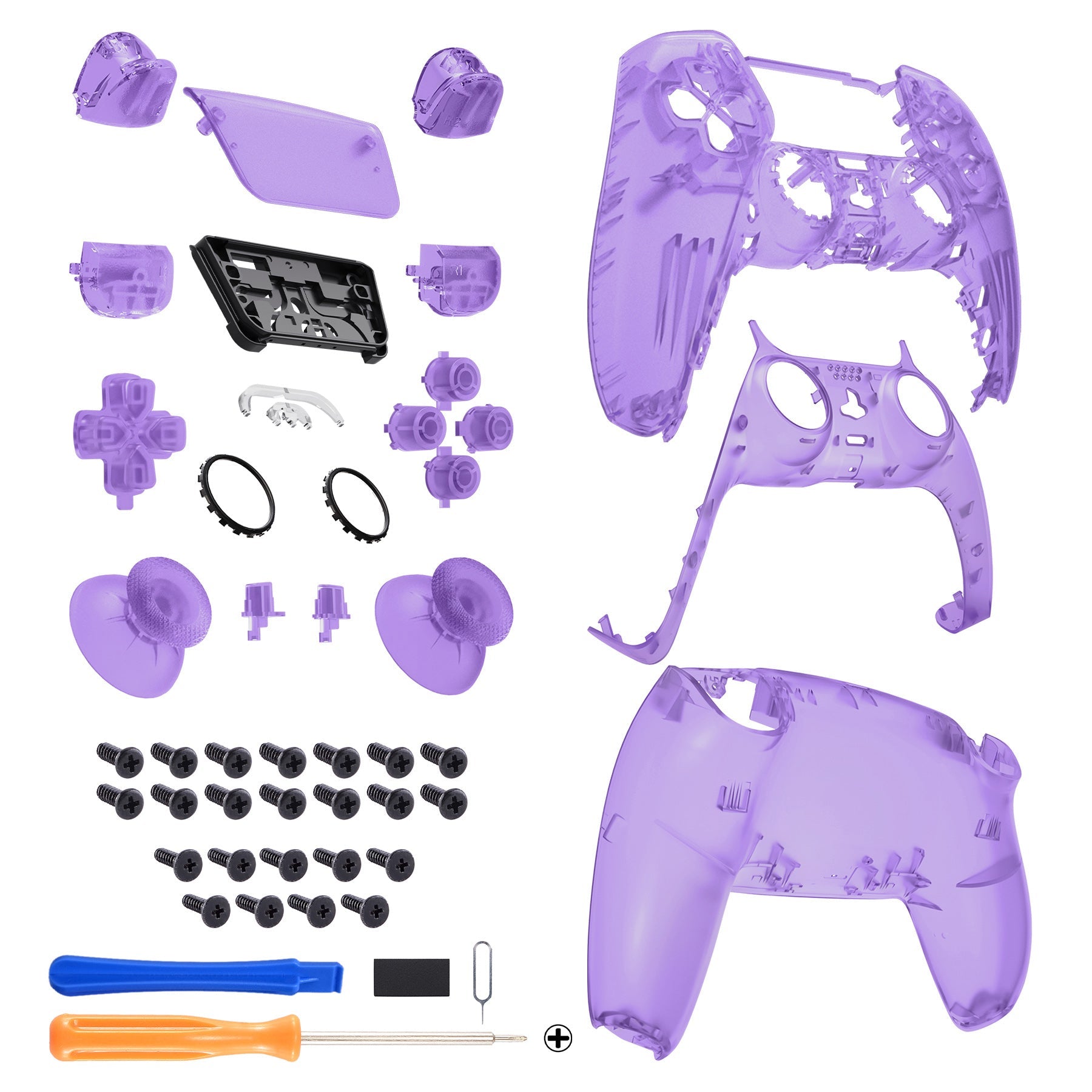 eXtremeRate Replacement Full Set Shells with Buttons Compatible with PS5 Controller BDM-030/040/050 - Clear Atomic Purple eXtremeRate