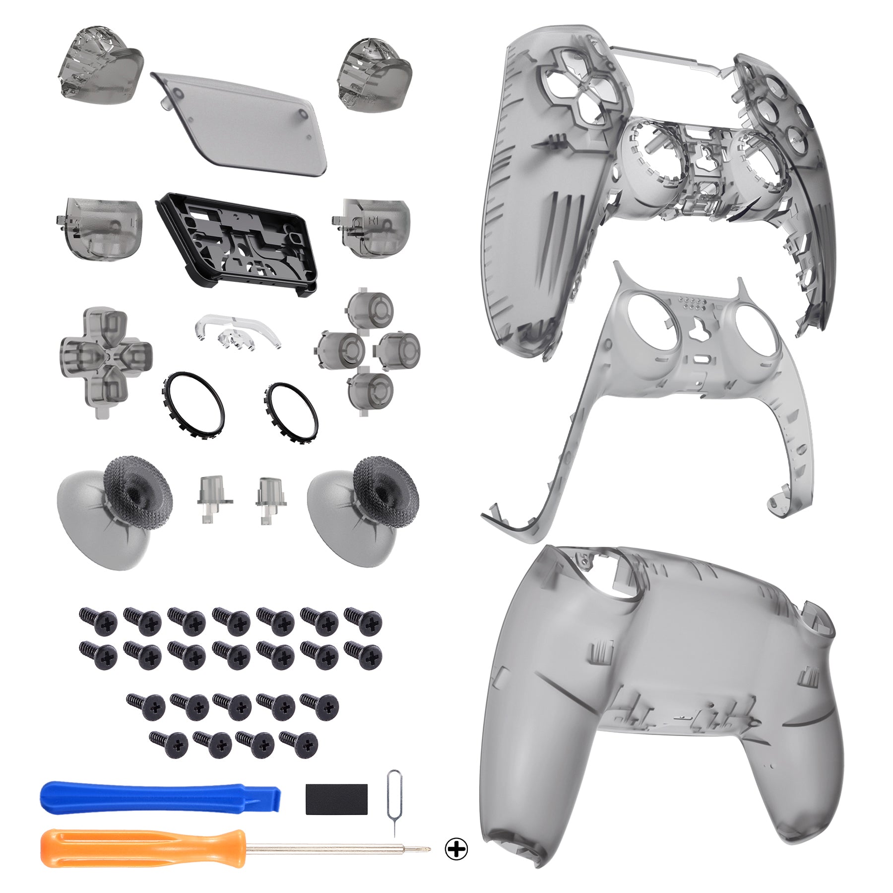 eXtremeRate Replacement Full Set Shells with Buttons Compatible with PS5 Controller BDM-030/040/050/060 - Clear Black eXtremeRate