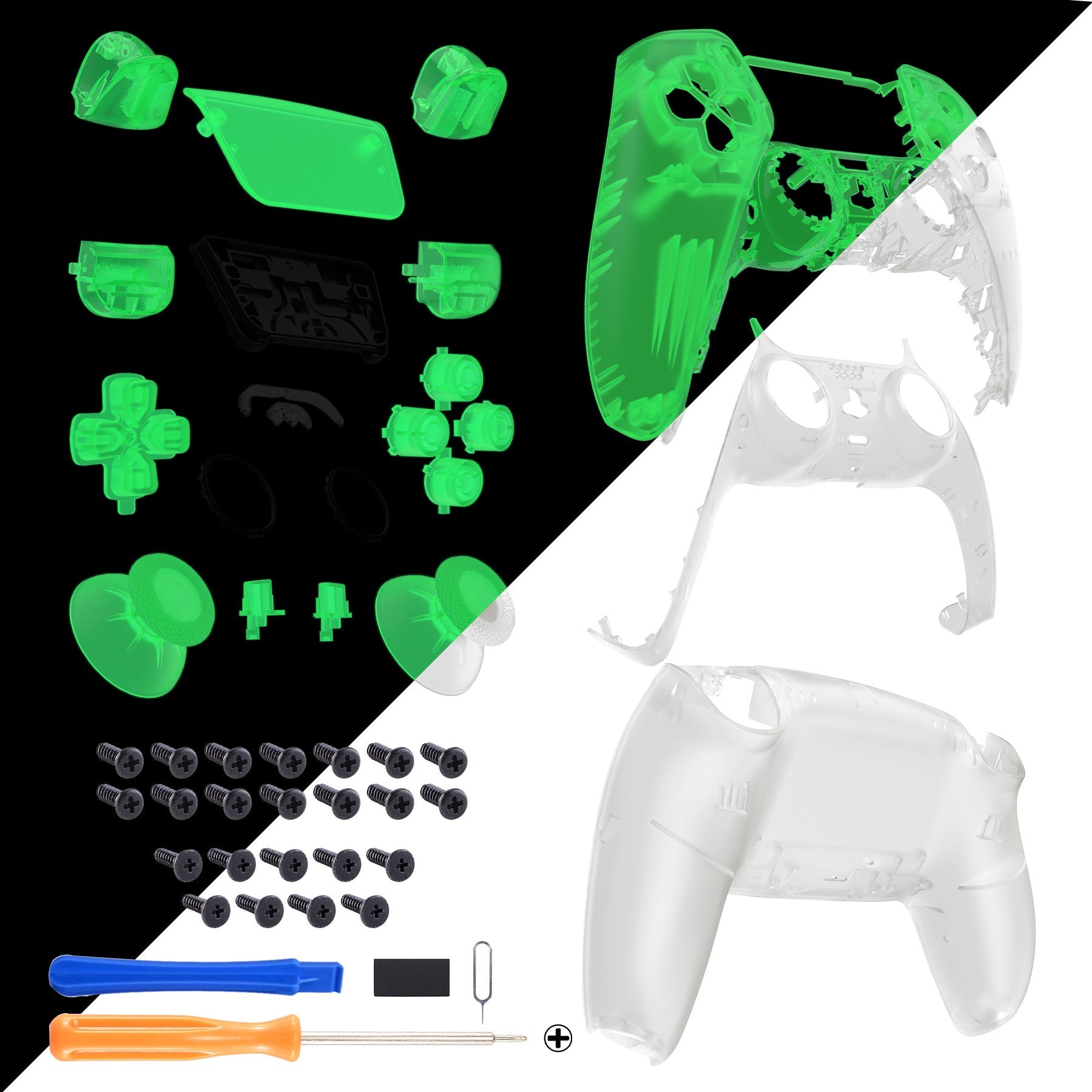 eXtremeRate Replacement Full Set Shells with Buttons Compatible with PS5 Controller BDM-030/040/050 - Glow in Dark - Green eXtremeRate