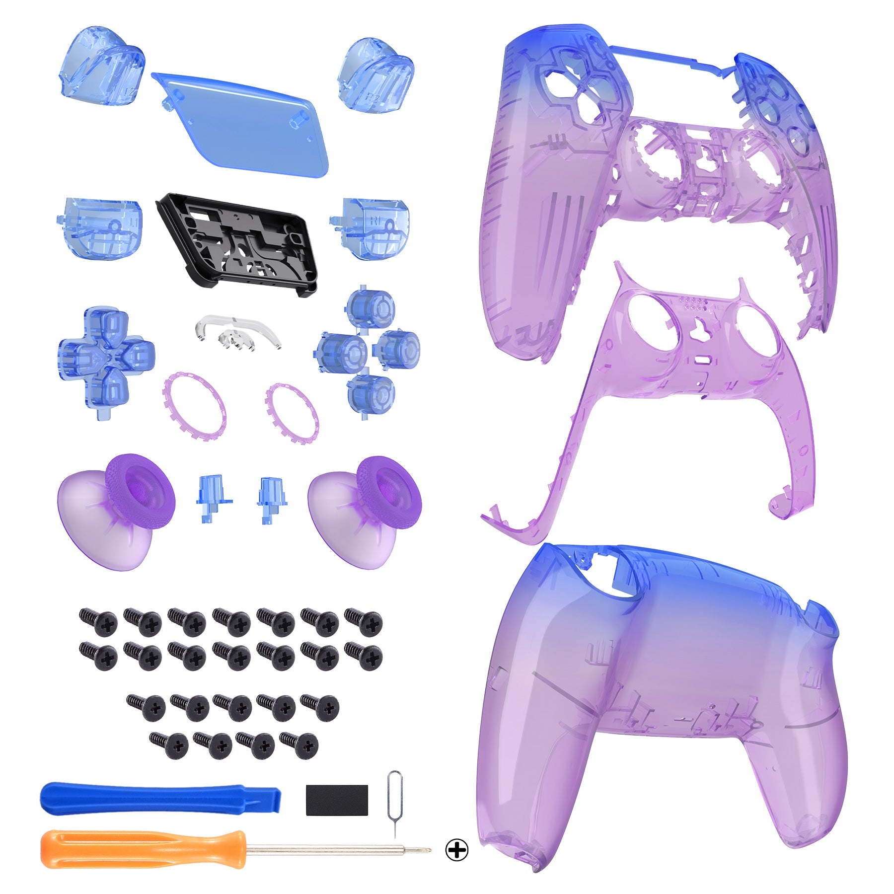 eXtremeRate Replacement Full Set Shells with Buttons Compatible with PS5 Controller BDM-030/040/050 - Gradient Translucent Bluebell eXtremeRate