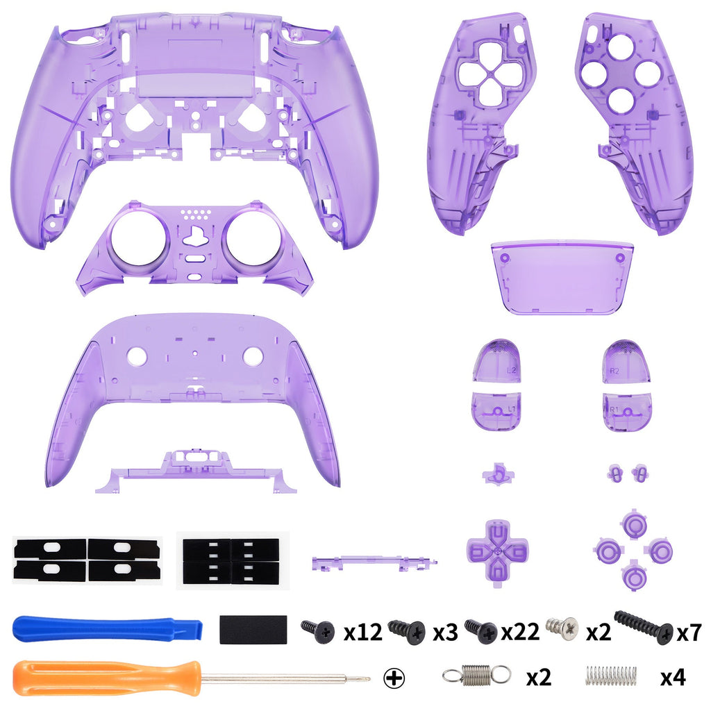 eXtremeRate Replacement Full Set Shells with Buttons Compatible with PS5 Edge Controller - Clear Atomic Purple eXtremeRate