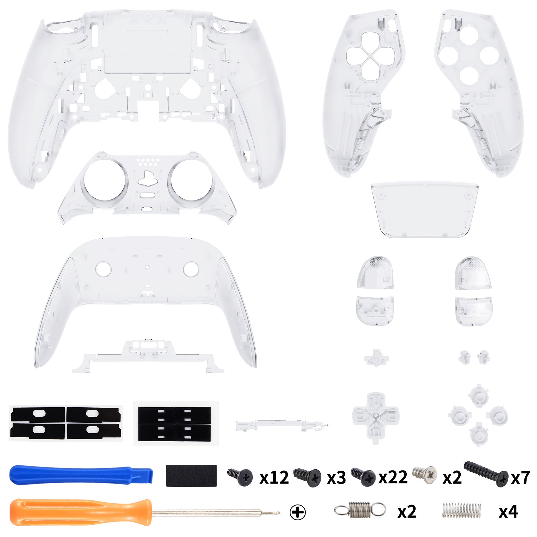 eXtremeRate Replacement Full Set Shells with Buttons Compatible with PS5 Edge Controller - Clear eXtremeRate