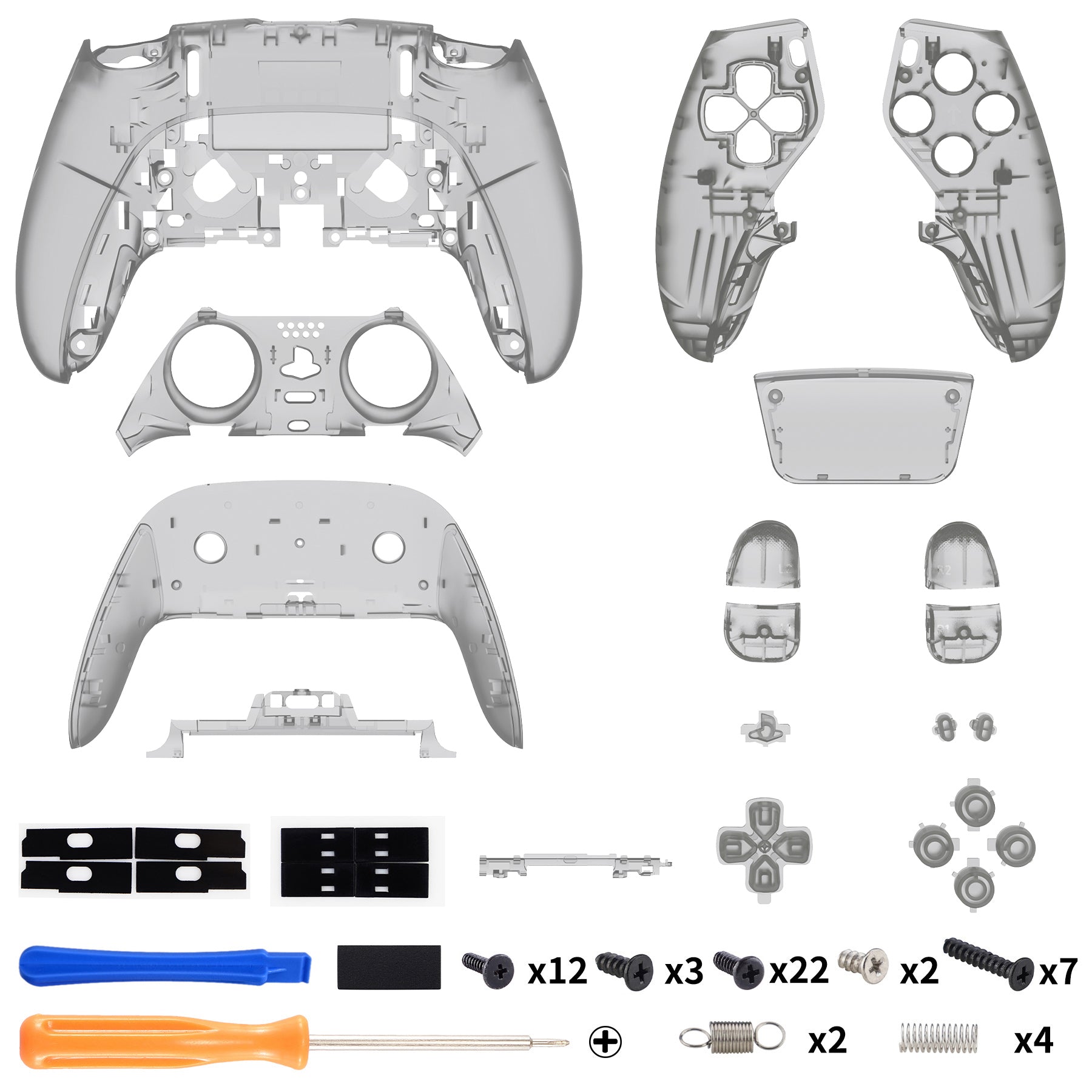 eXtremeRate Replacement Full Set Shells with Buttons Compatible with PS5 Edge Controller - Clear Black eXtremeRate