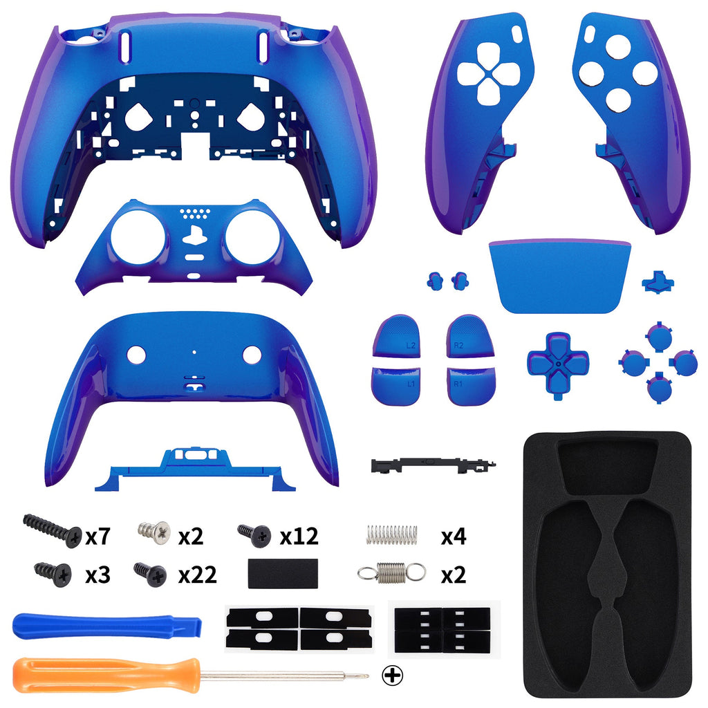 eXtremeRate Replacement Full Set Shells with Buttons Compatible with PS5 Edge Controller - Chameleon Purple Blue eXtremeRate