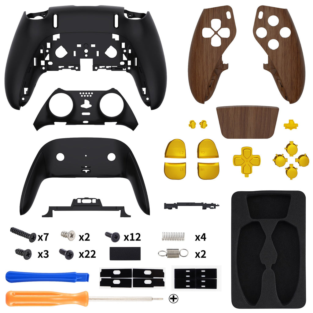 eXtremeRate Replacement Full Set Shells with Buttons Compatible with PS5 Edge Controller - Wood Grain & Black eXtremeRate