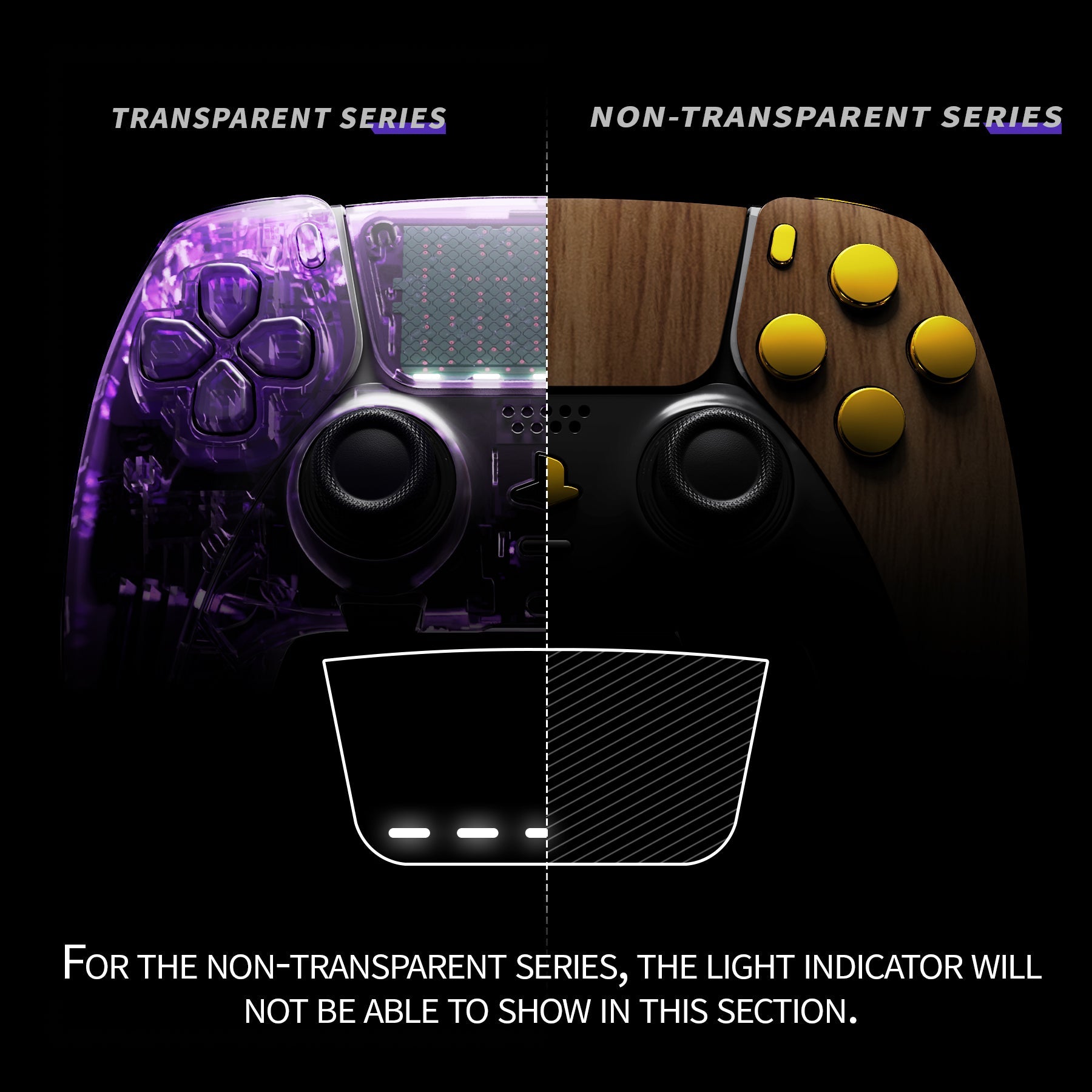 eXtremeRate Replacement Full Set Shells with Buttons Compatible with PS5 Edge Controller - Wood Grain & Black eXtremeRate