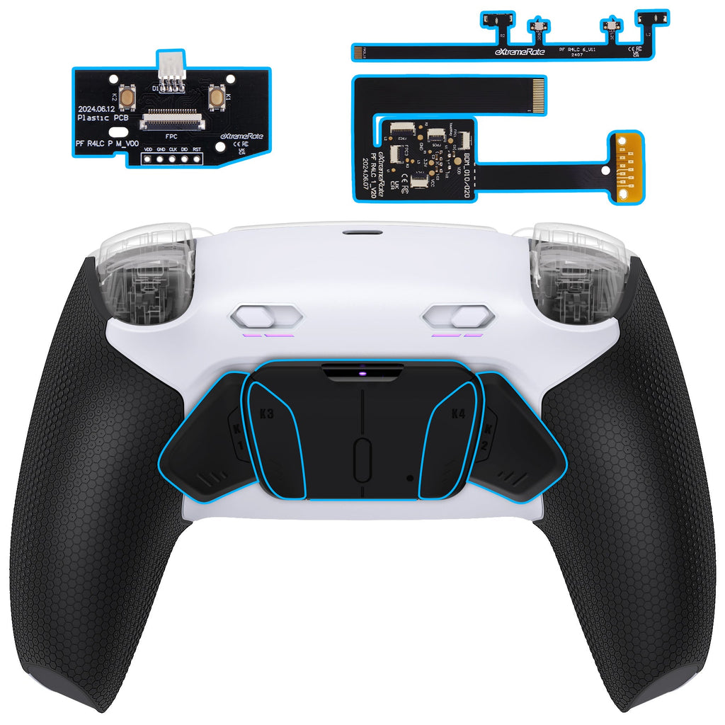 eXtremeRate RISE4 Plus MAX Back Paddles Kit with Clicky Trigger Stops & Rubberized Grip for PS5 Controller BDM-010/020 - White Black - Black eXtremeRate