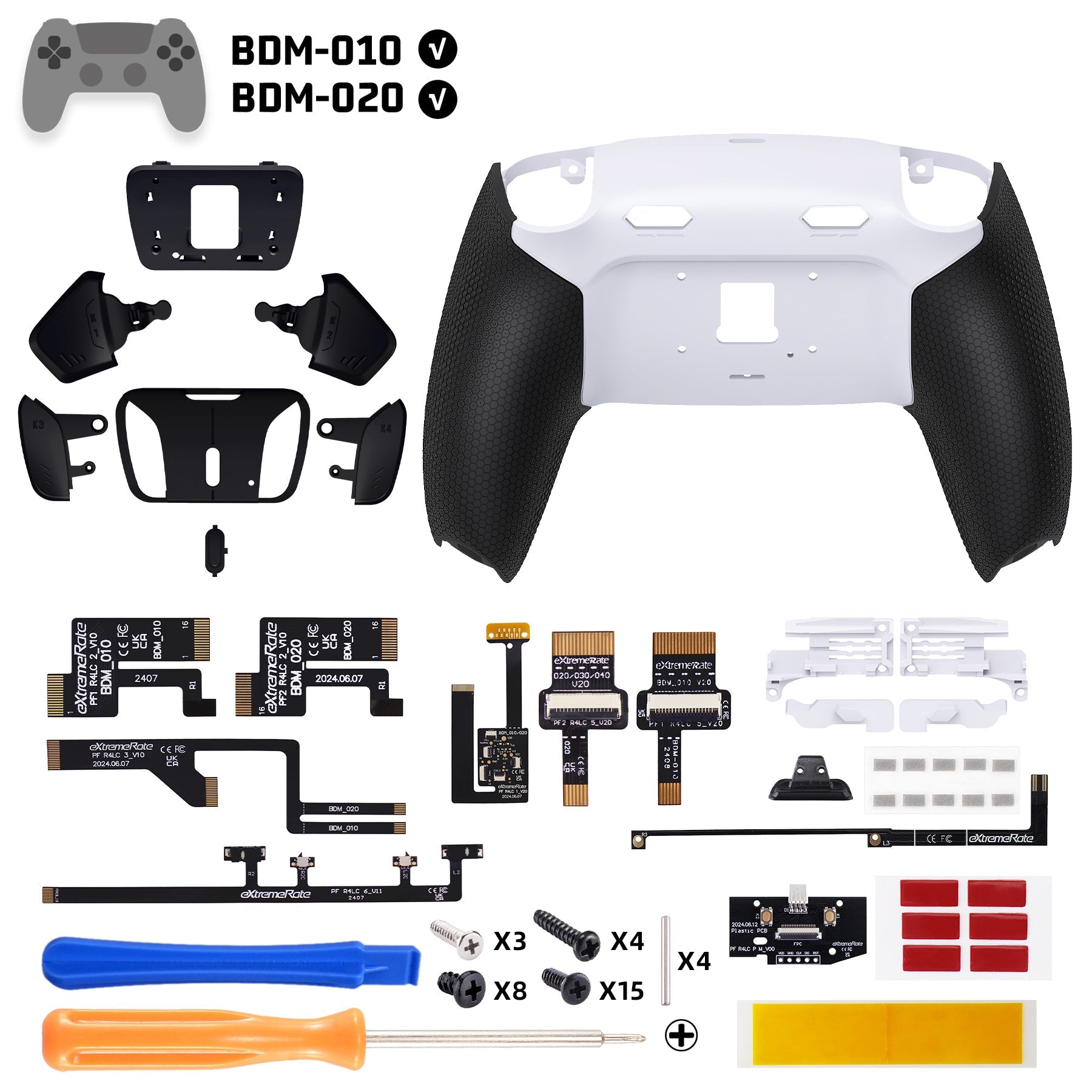 eXtremeRate RISE4 Plus MAX Back Paddles Kit with Clicky Trigger Stops & Rubberized Grip for PS5 Controller BDM-010/020 - White Black - Black eXtremeRate