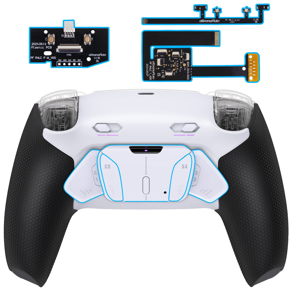 eXtremeRate RISE4 Plus MAX Back Paddles Kit with Clicky Trigger Stops & Rubberized Grip for PS5 Controller BDM-010/020 - White Black - White eXtremeRate