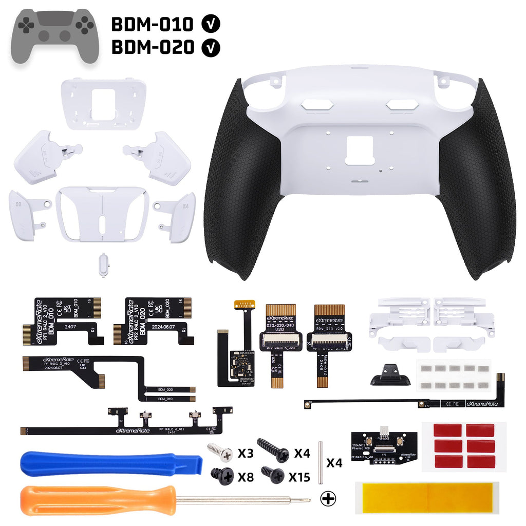 eXtremeRate RISE4 Plus MAX Back Paddles Kit with Clicky Trigger Stops & Rubberized Grip for PS5 Controller BDM-010/020 - White Black - White eXtremeRate