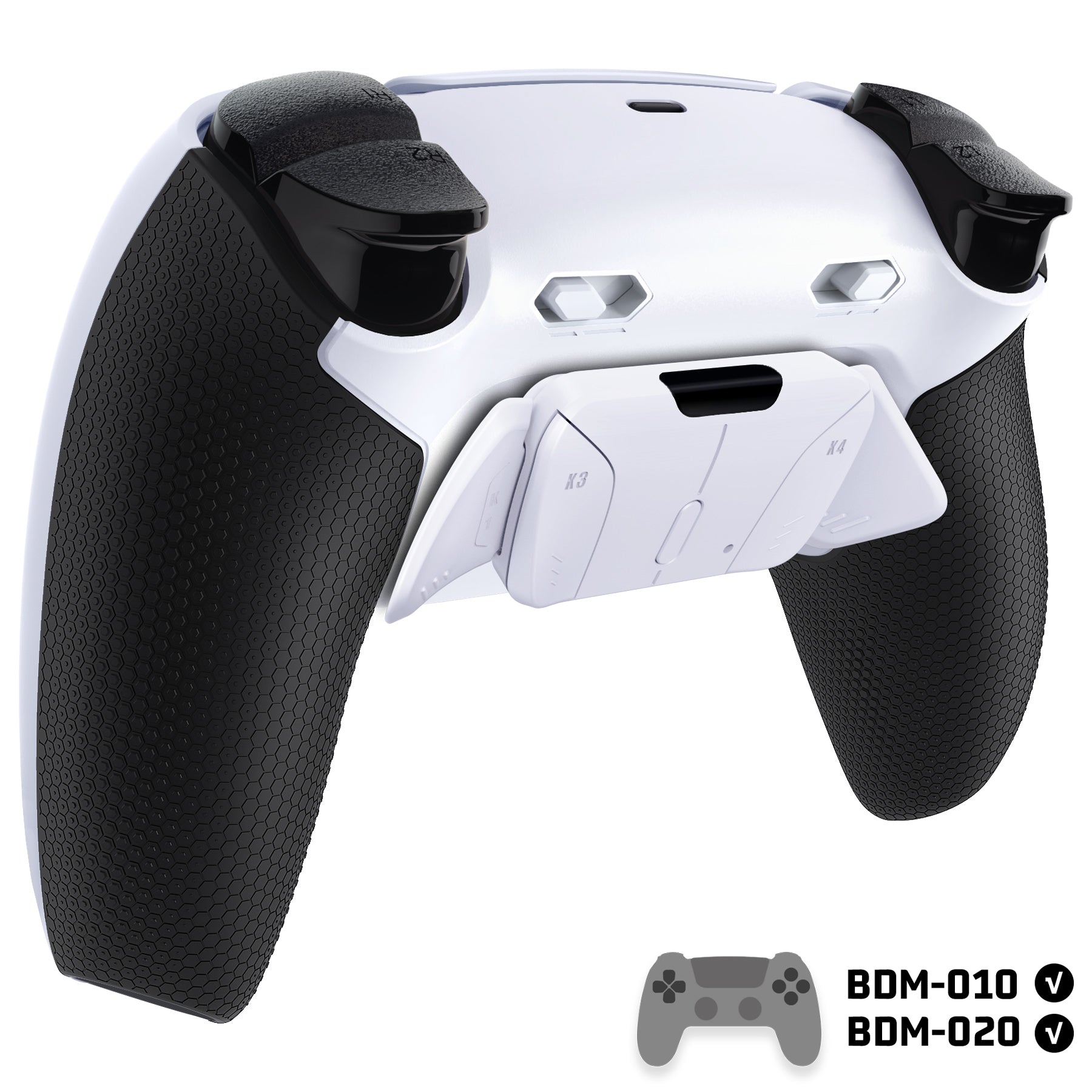 eXtremeRate RISE4 Plus MAX Back Paddles Kit with Clicky Trigger Stops & Rubberized Grip for PS5 Controller BDM-010/020 - White Black - White eXtremeRate