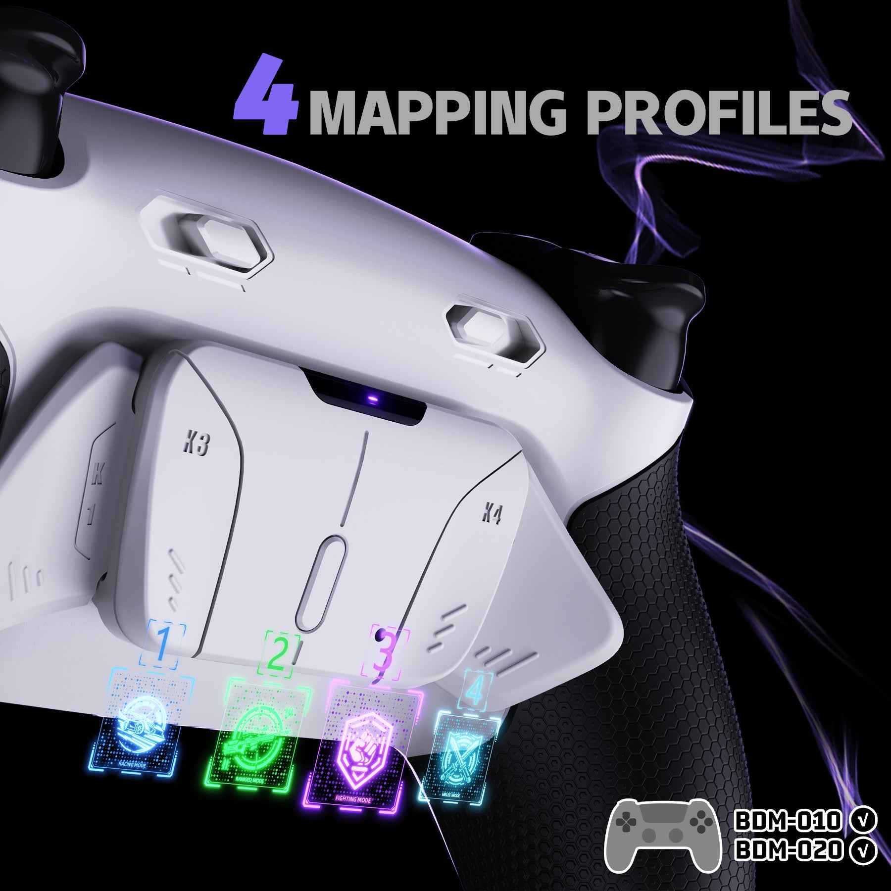 eXtremeRate RISE4 Plus MAX Back Paddles Kit with Clicky Trigger Stops & Rubberized Grip for PS5 Controller BDM-010/020 - White Black - White eXtremeRate