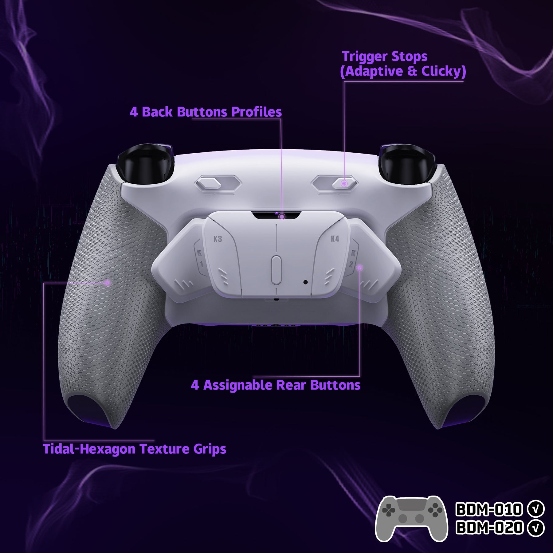 eXtremeRate RISE4 Plus MAX Back Paddles Kit with Clicky Trigger Stops & Rubberized Grip for PS5 Controller BDM-010/020 - White Gray eXtremeRate