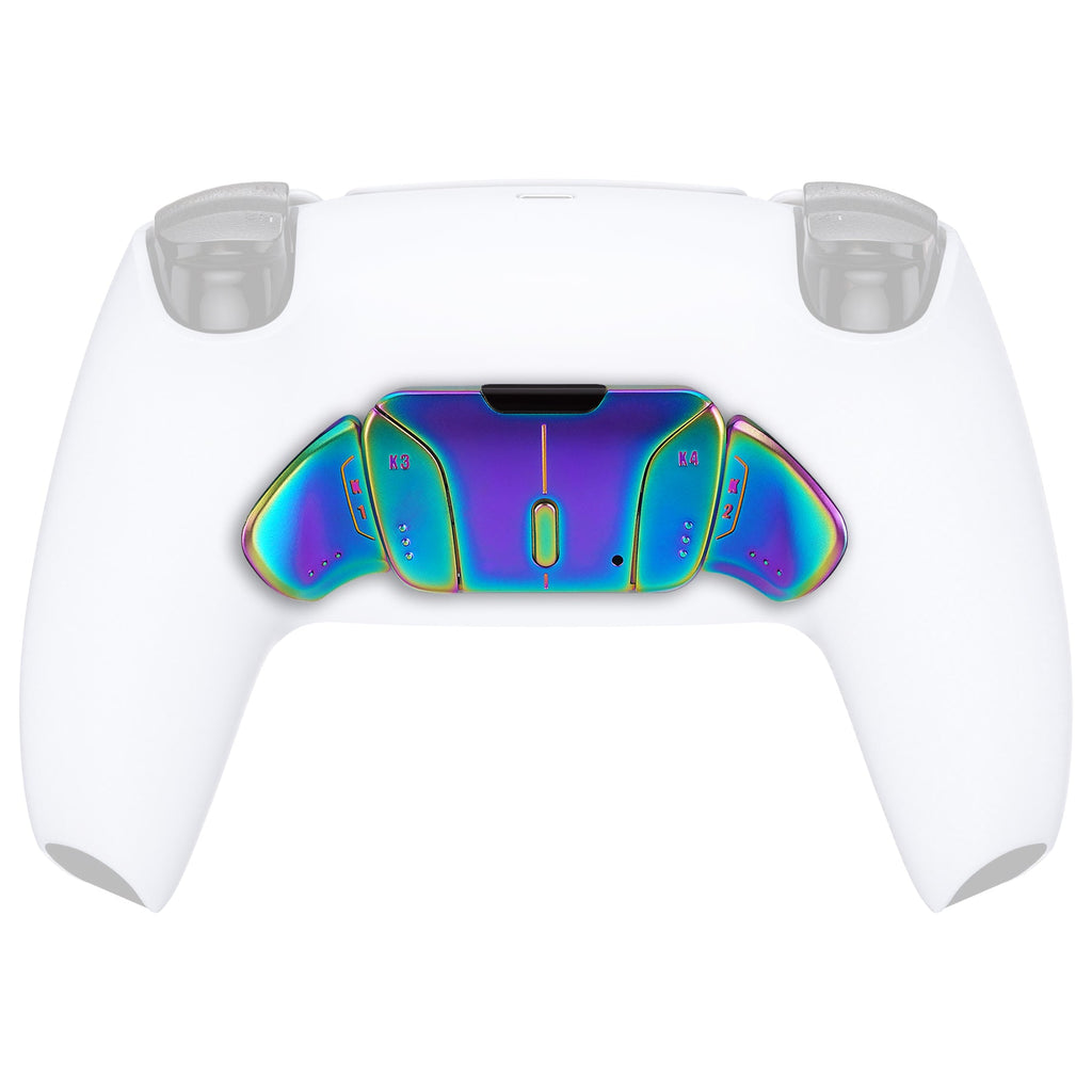 eXtremeRate Turn RISE & RISE4 to RISE4 RMB Kit – Real Metal Buttons (RMB) Version K1 K2 K3 K4 Back Buttons Housing & Remap PCB Board for eXtremeRate RISE & RISE4 Remap kit, Compatible with PS5 Controller - Metallic Rainbow Aura Blue & Purple eXtremeRate